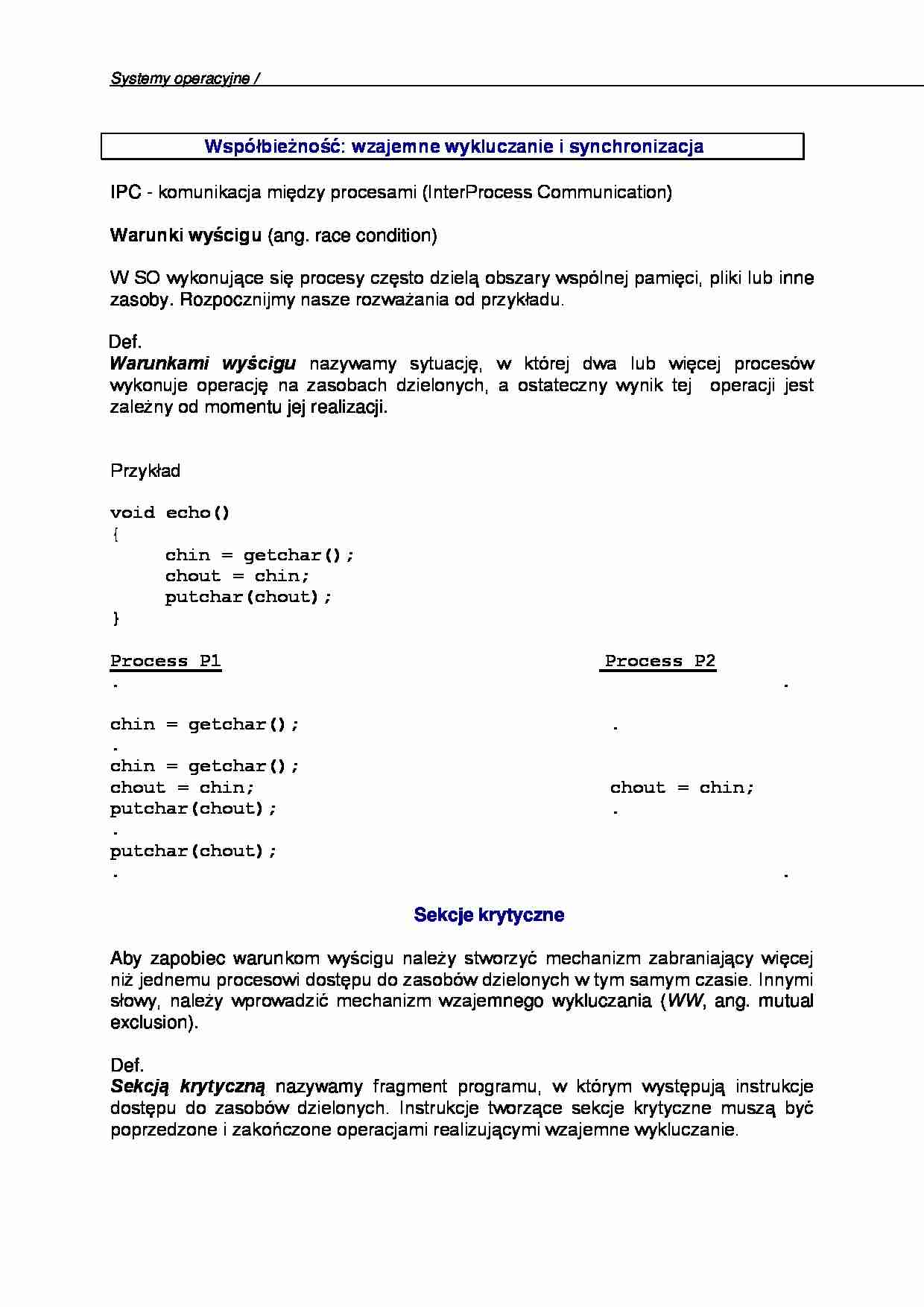  Systemy operacyjne - współbierność -omówienie - strona 1