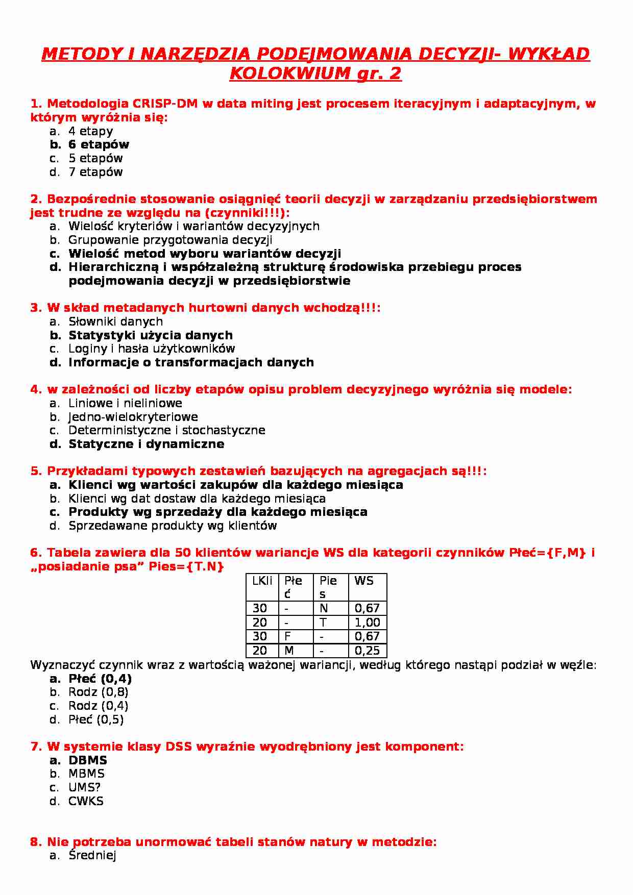 metody i narzędzia podjemowania decyzji - kolokwium - strona 1