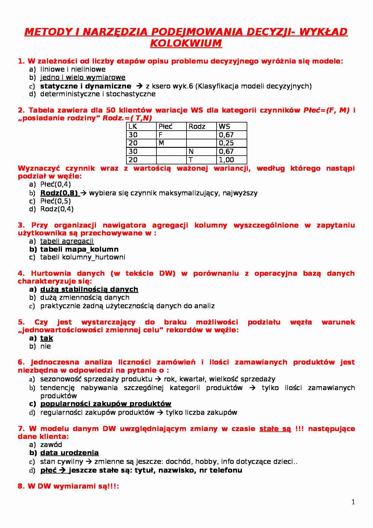 metody i narzędzia podjemowania decyzji - kolokwium  - strona 1