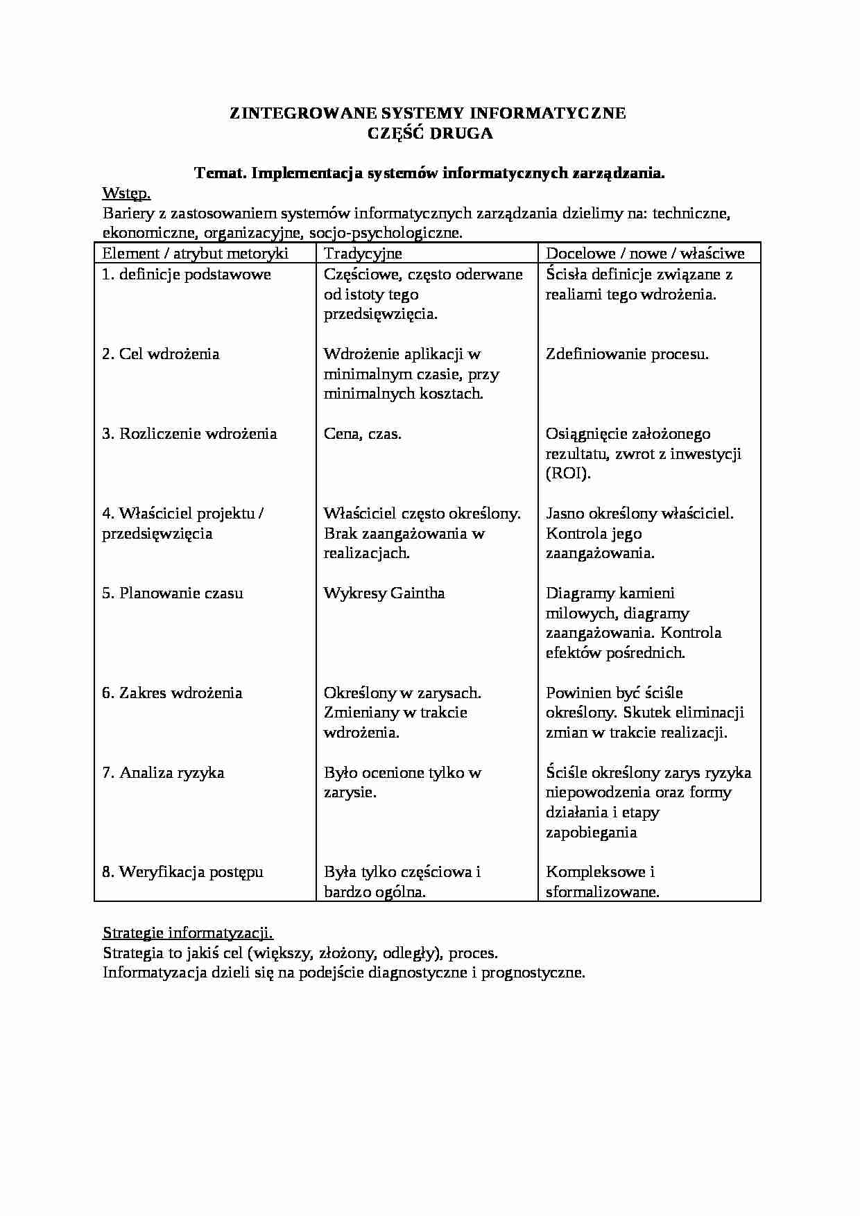 Implementacja systemów informatycznych zarządzania - omówienie - strona 1