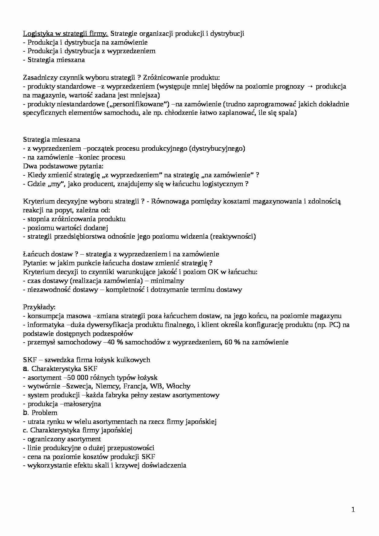 Logistyka w strategii firmy - omówienie - strona 1