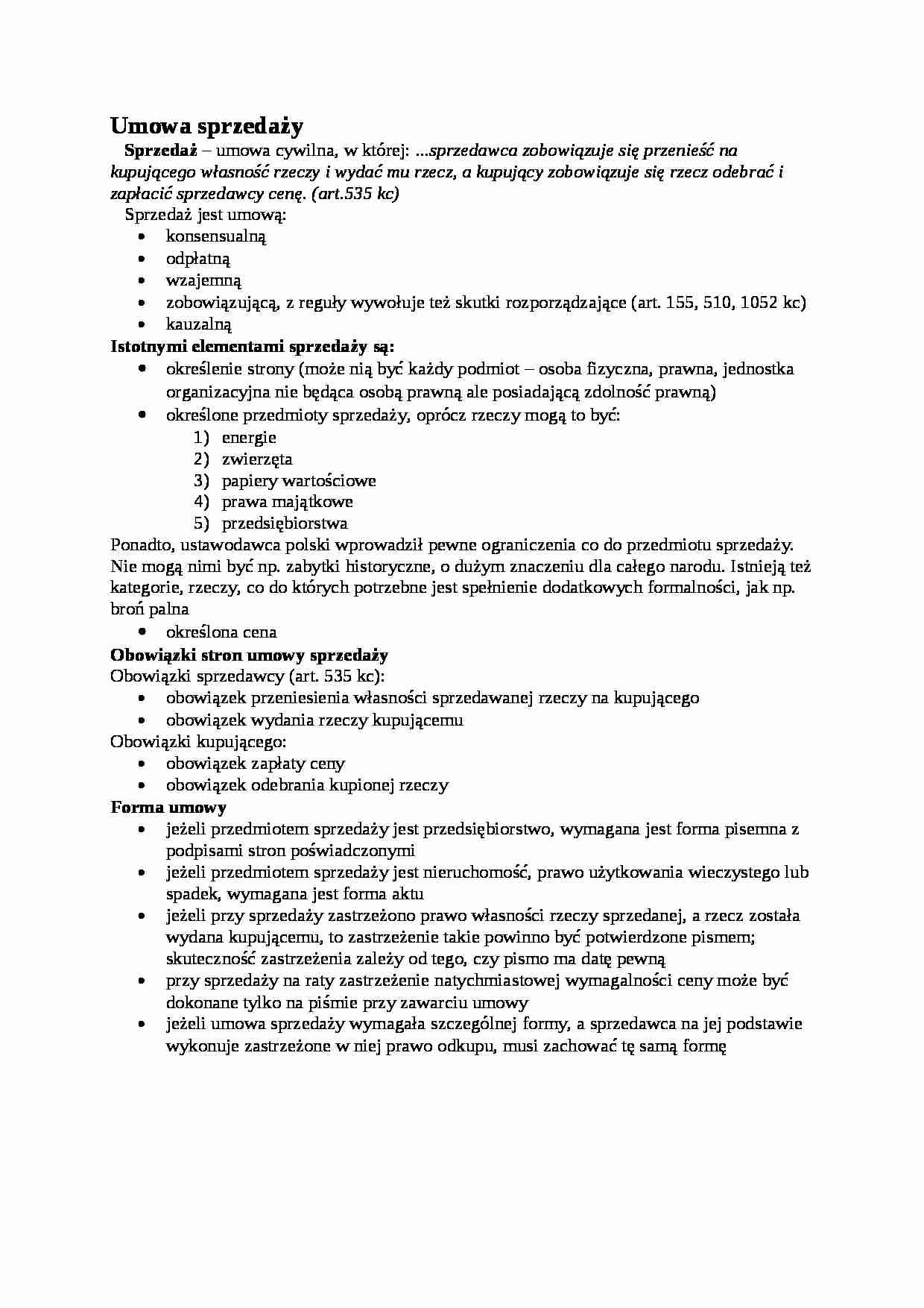 umowa sprzedaży - omówienie - strona 1