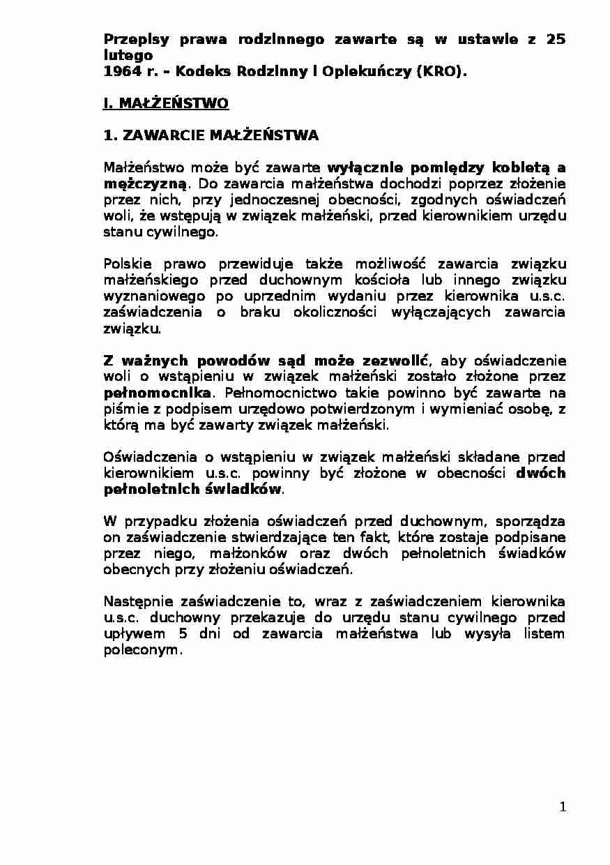 Prawo rodzinne i opiekuńcze - omówienie - strona 1