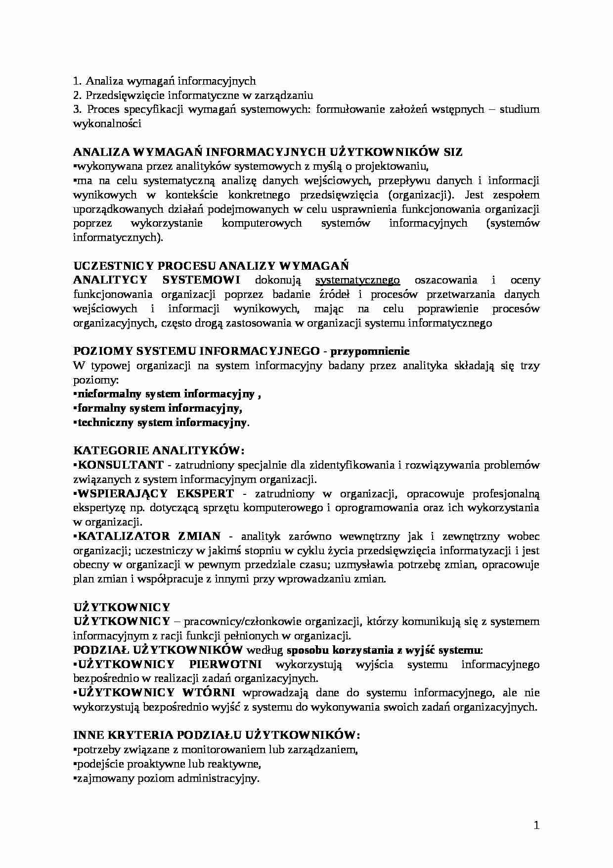 Analiza wymagań informacyjnych - omówienie - strona 1