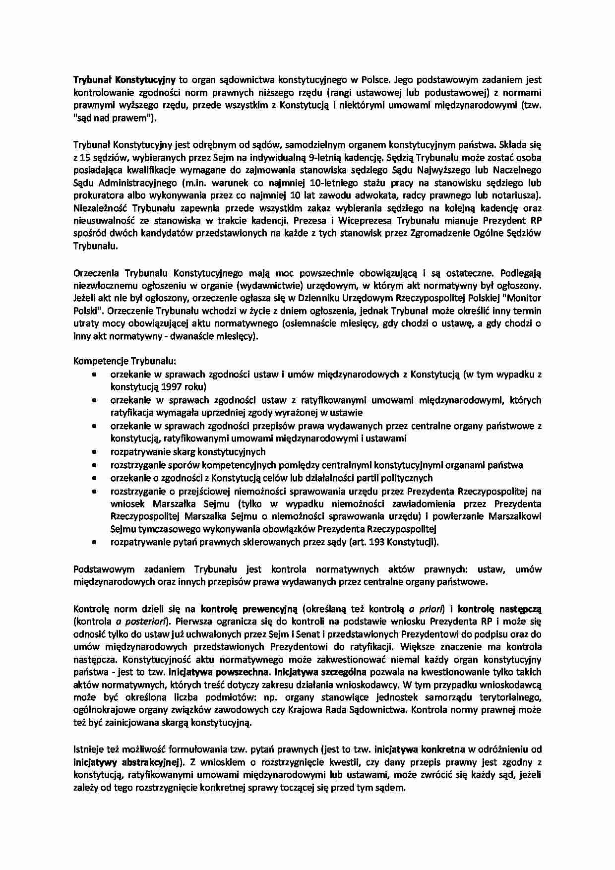 Funkcje organów kontroli państwowej - omówienie - Trybunał Konstytucyjny - strona 1
