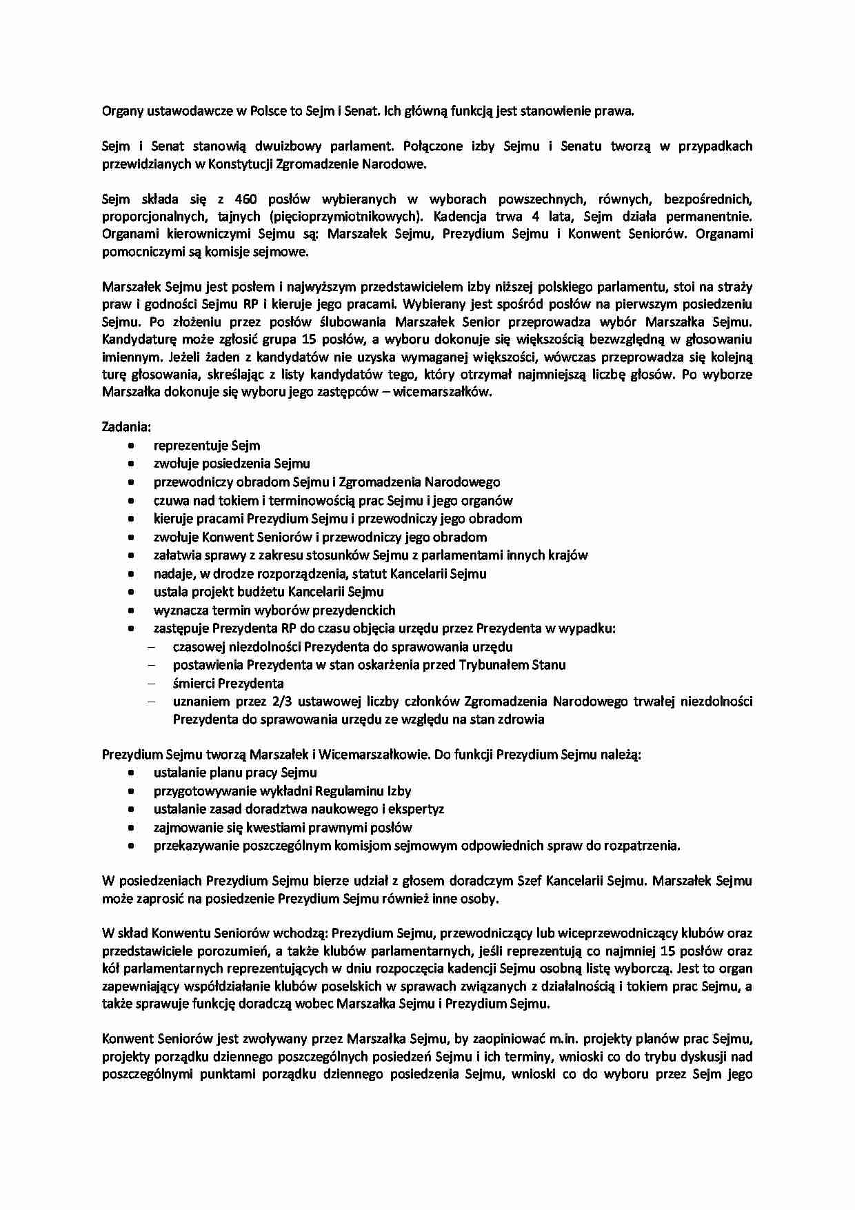 Struktura organizacyjna i funkcje organów władzy ustawodawczej - omówienie - strona 1