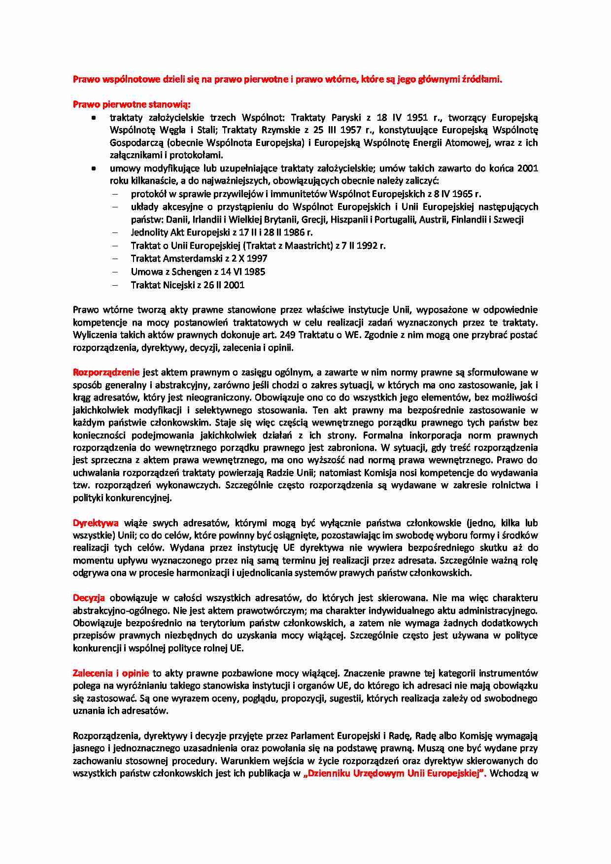 System prawny Unii Europejskiej - omówienie - strona 1