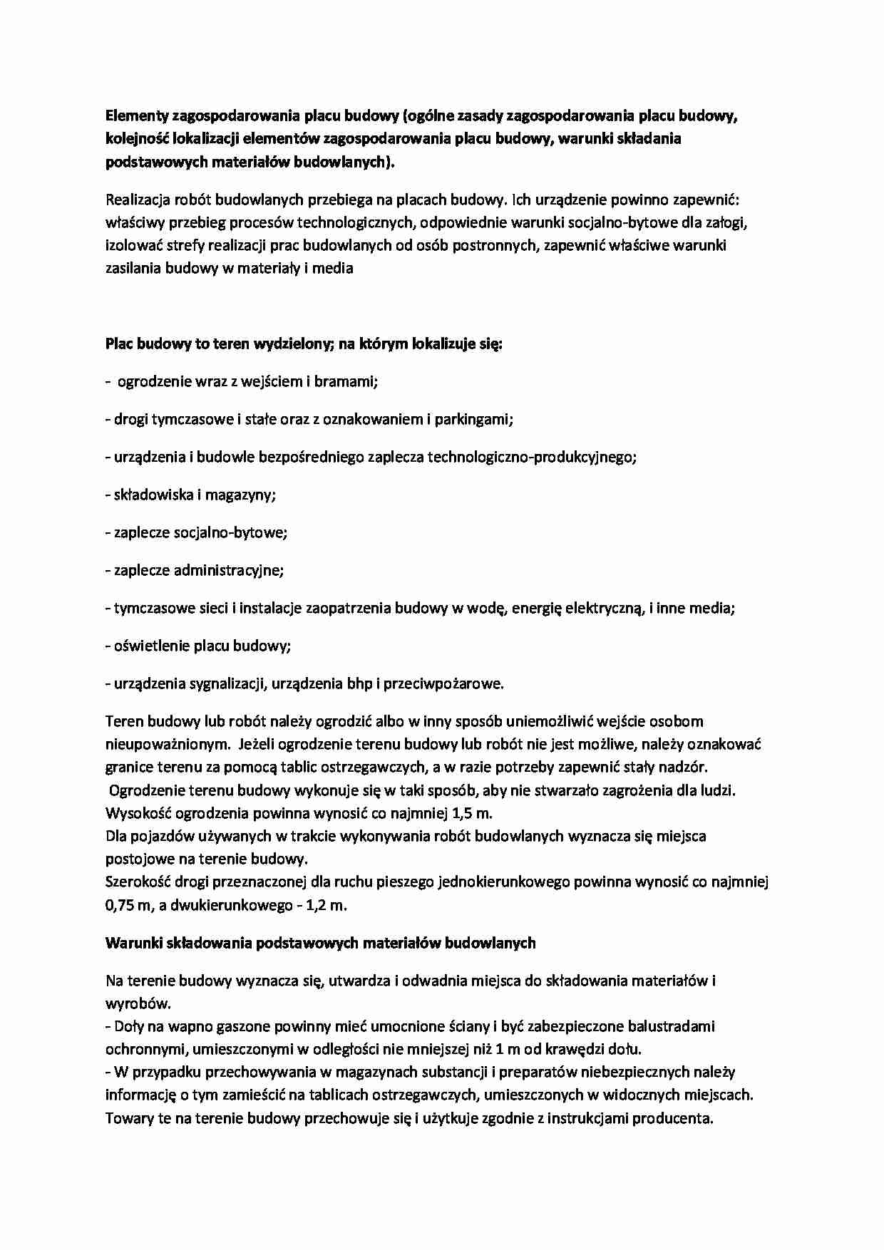 Elementy zagospodarowania placu budowy-opracowanie - kolejność lokalizacji elementów zagospodarowania placu budowy - strona 1