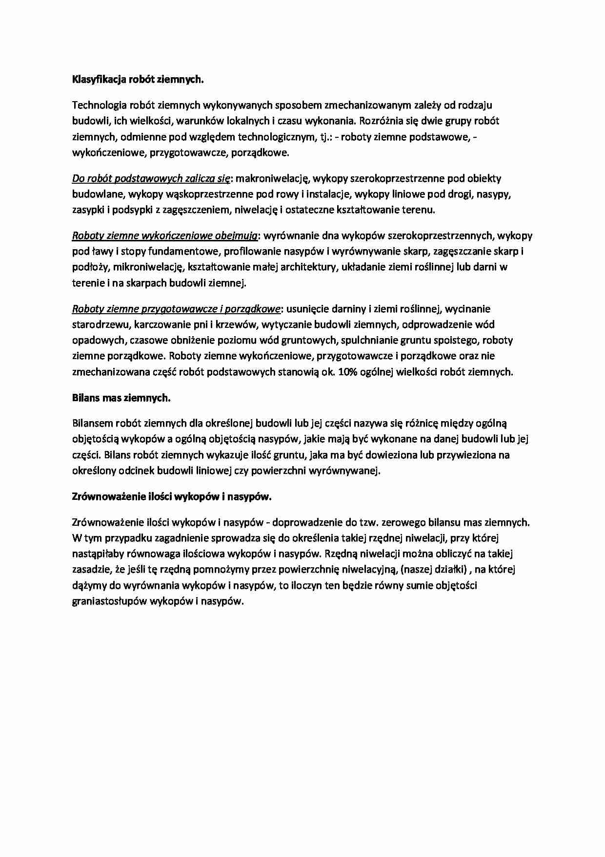 Klasyfikacja robót ziemnych-opracowanie - strona 1