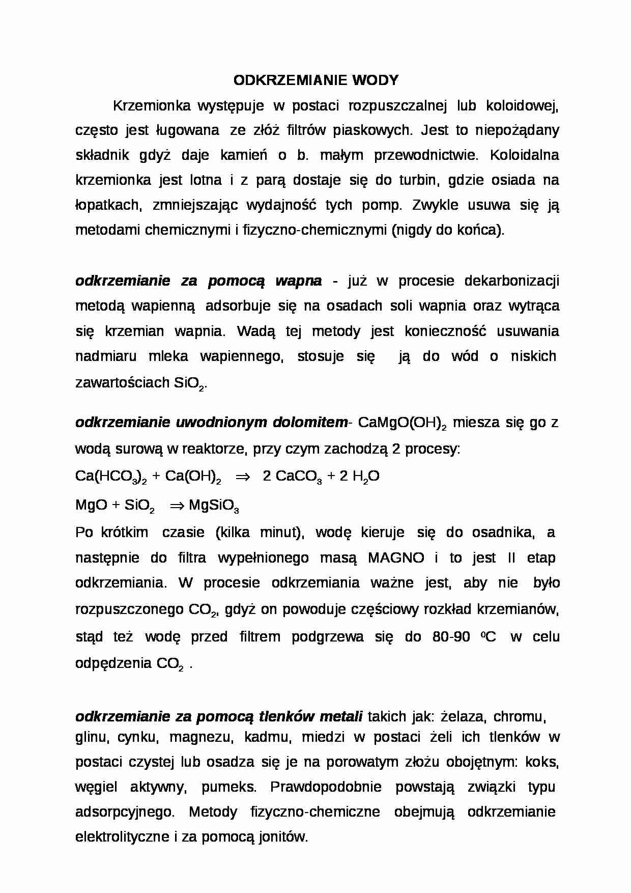 Odkrzemianie wody-opracowanie - strona 1