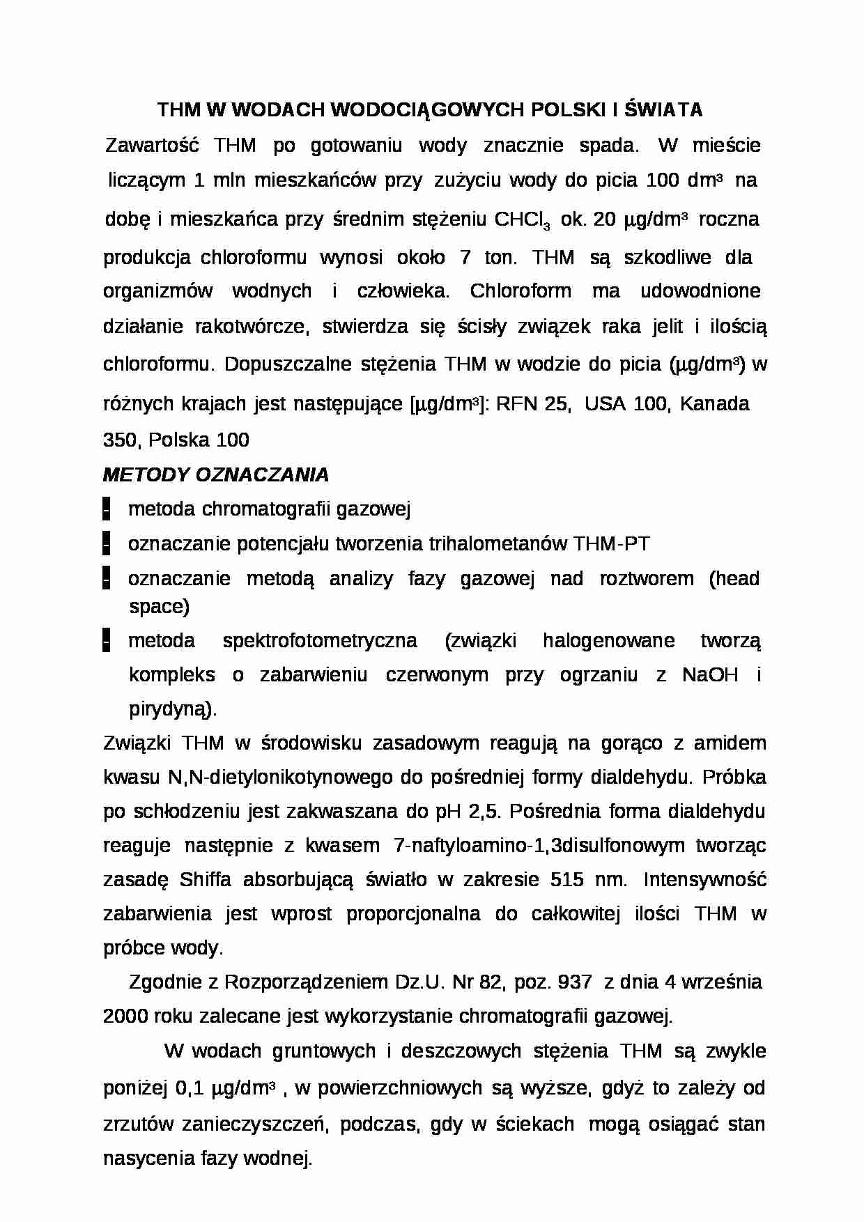 THM w wodach wodociągowych Polski i świata-opracowanie - strona 1
