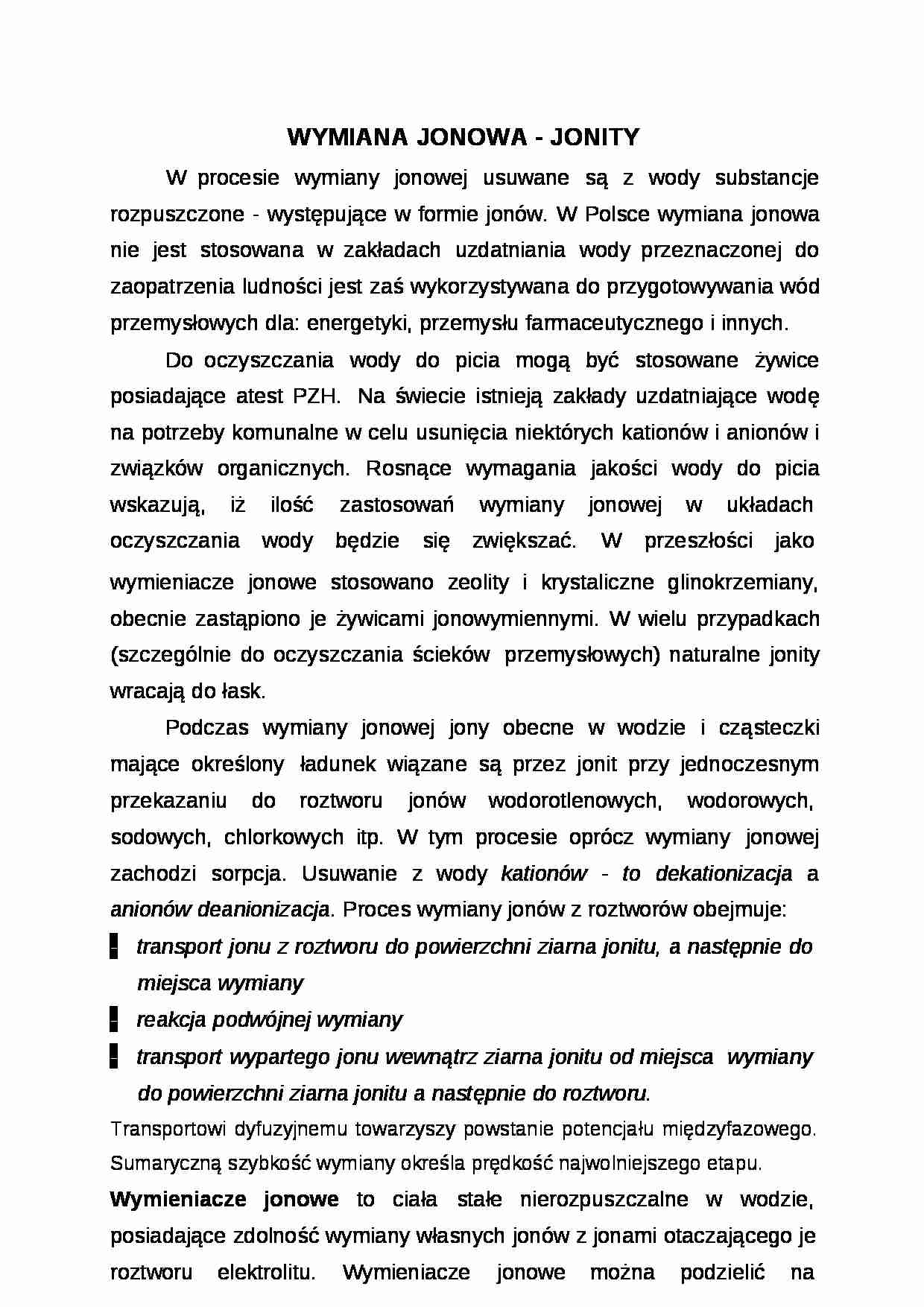 Wymiana jonowa - jonity-opracowanie - strona 1