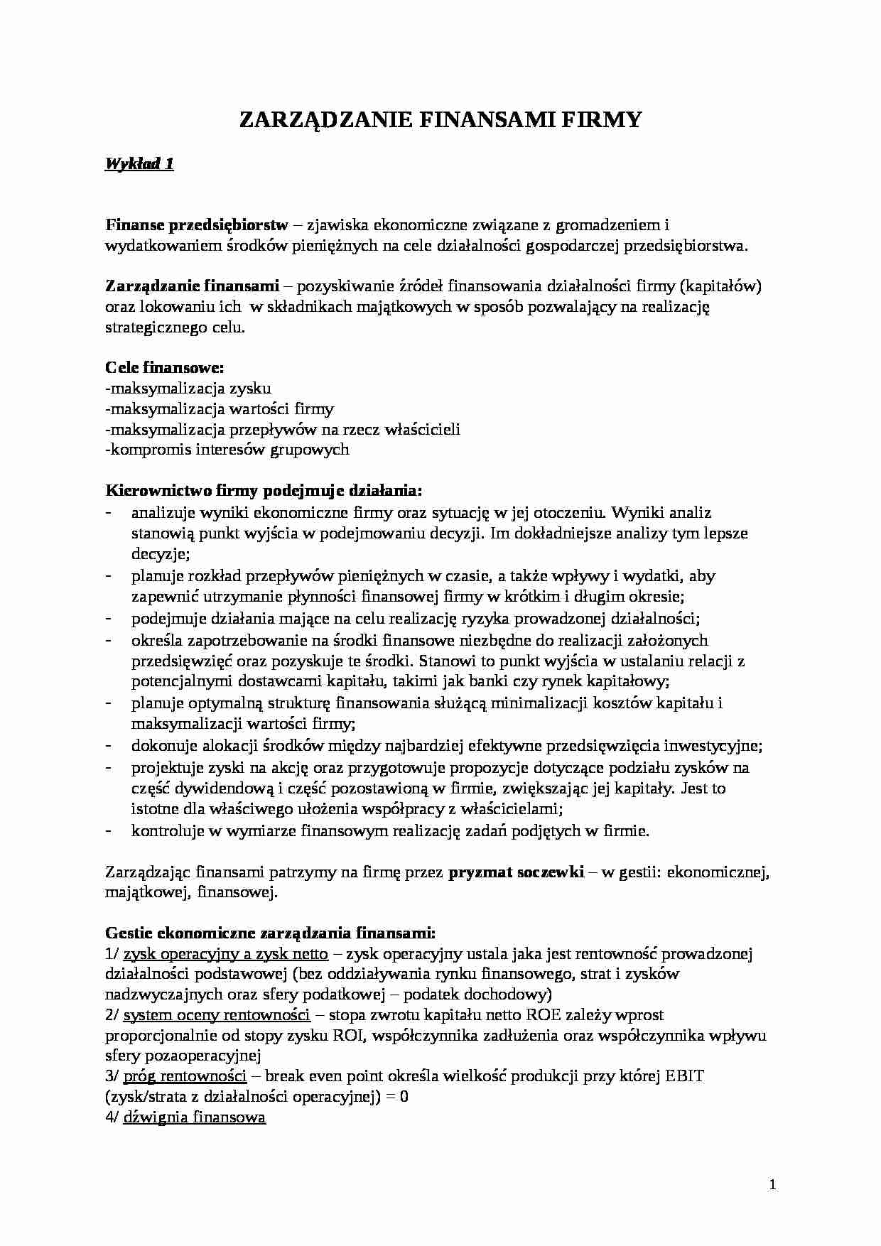 ZARZĄDZANIE FINANSAMI FIRMY - strona 1