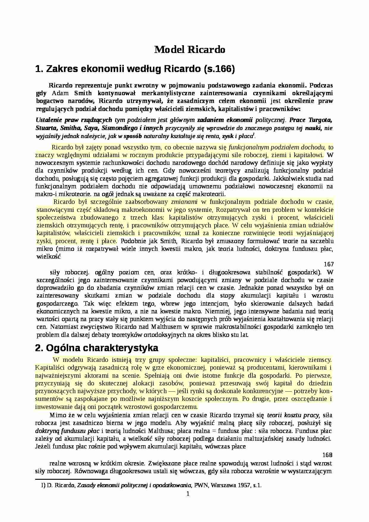 Model Ricardo- opracowanie - strona 1