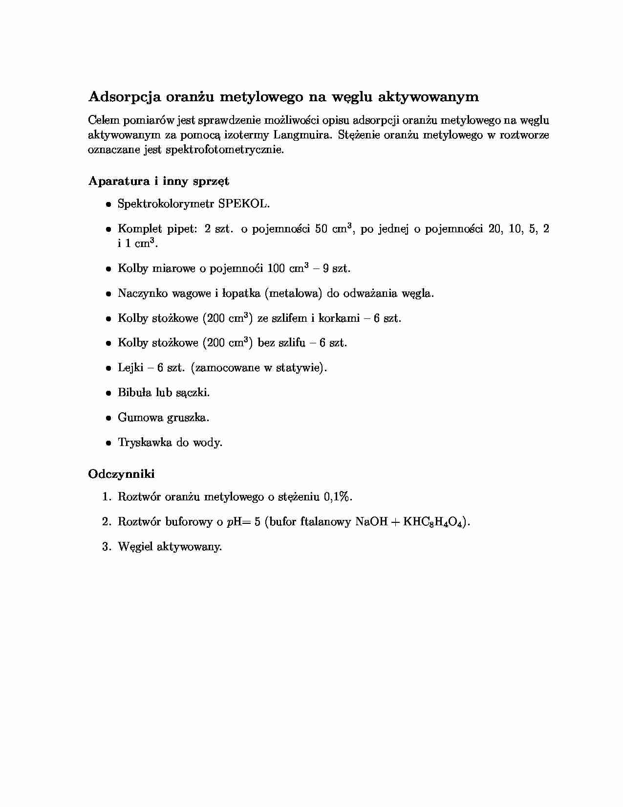 Adsorpcja oranżu- instrukcje laboratoryjne - strona 1