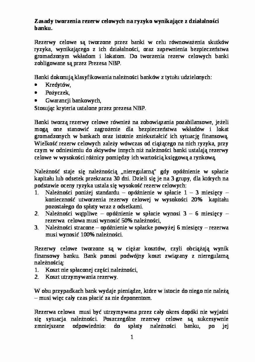 Rezerwy celowe - Bankowość - strona 1