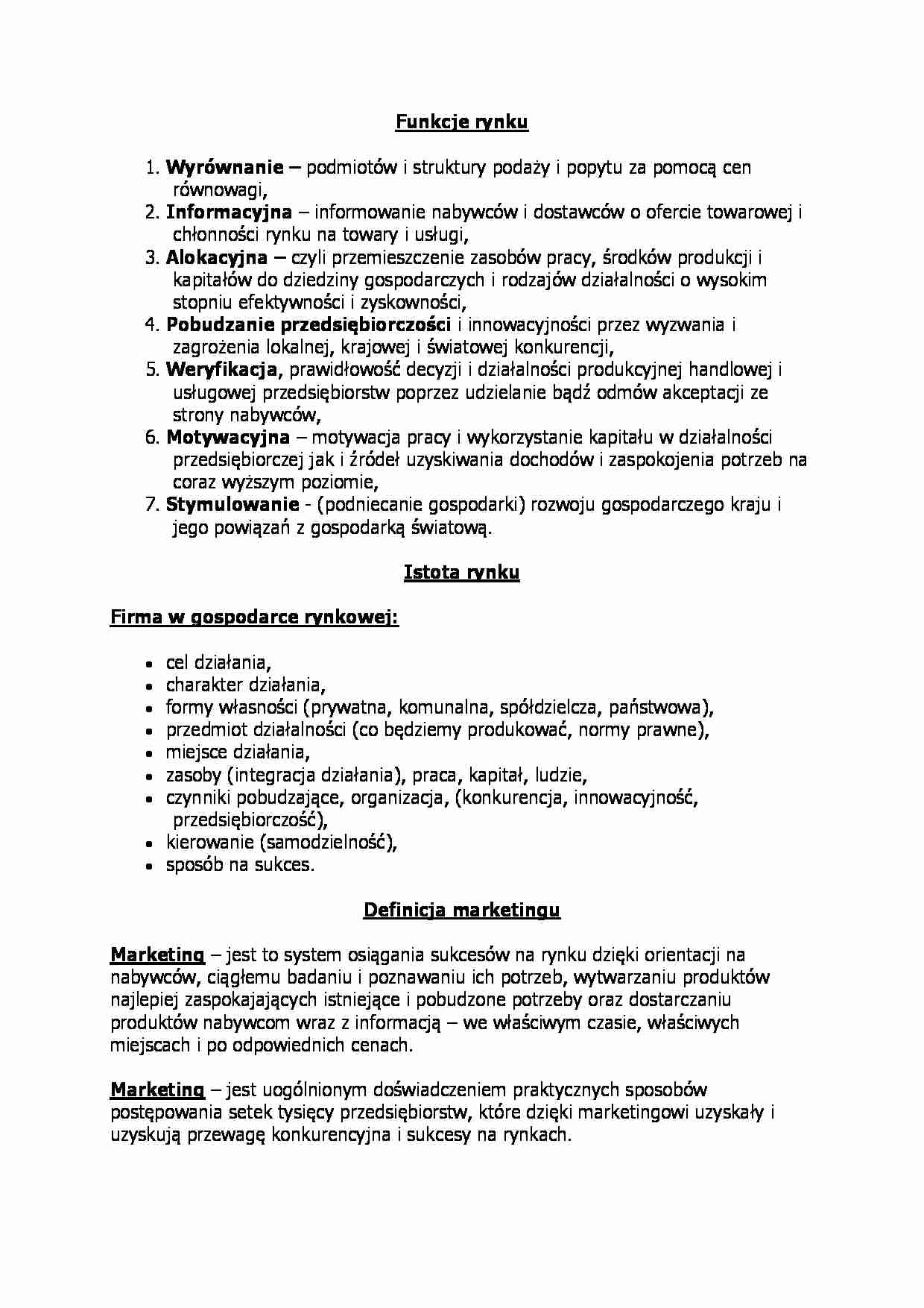 Funkcje i istota rynku-opracowanie - strona 1
