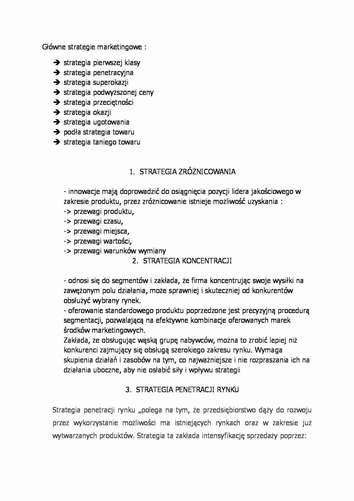 Główne strategie marketingowe-opracowanie - strona 1