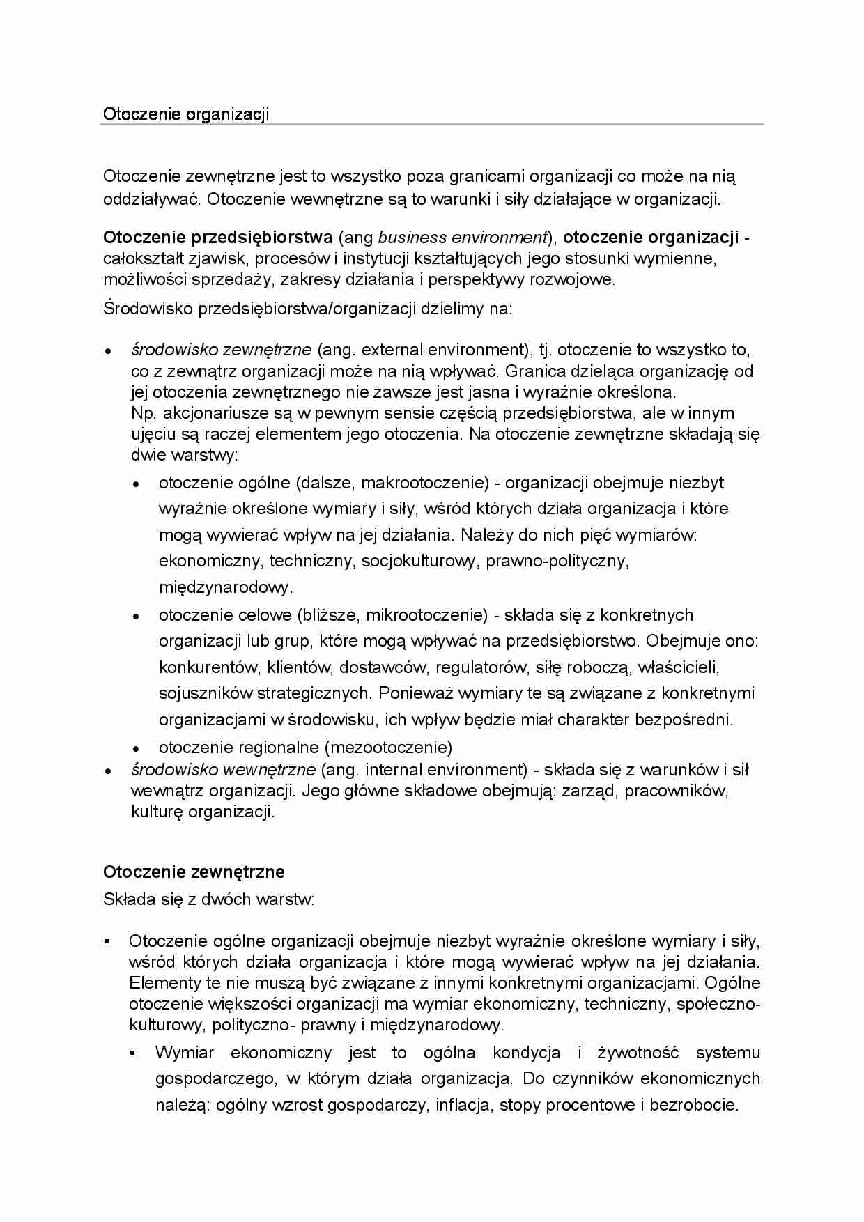 Otoczenie organizacji-opracowanie - Otoczenie zewnętrzne - strona 1