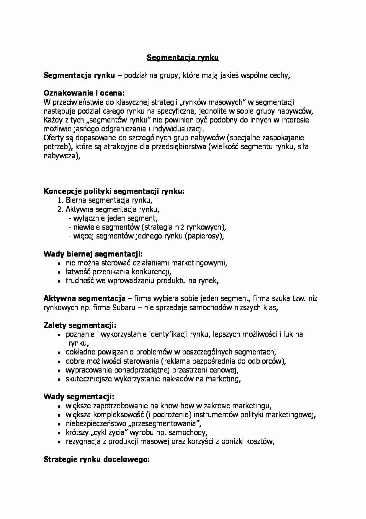 Segmentacja rynku-opracowanie - strona 1