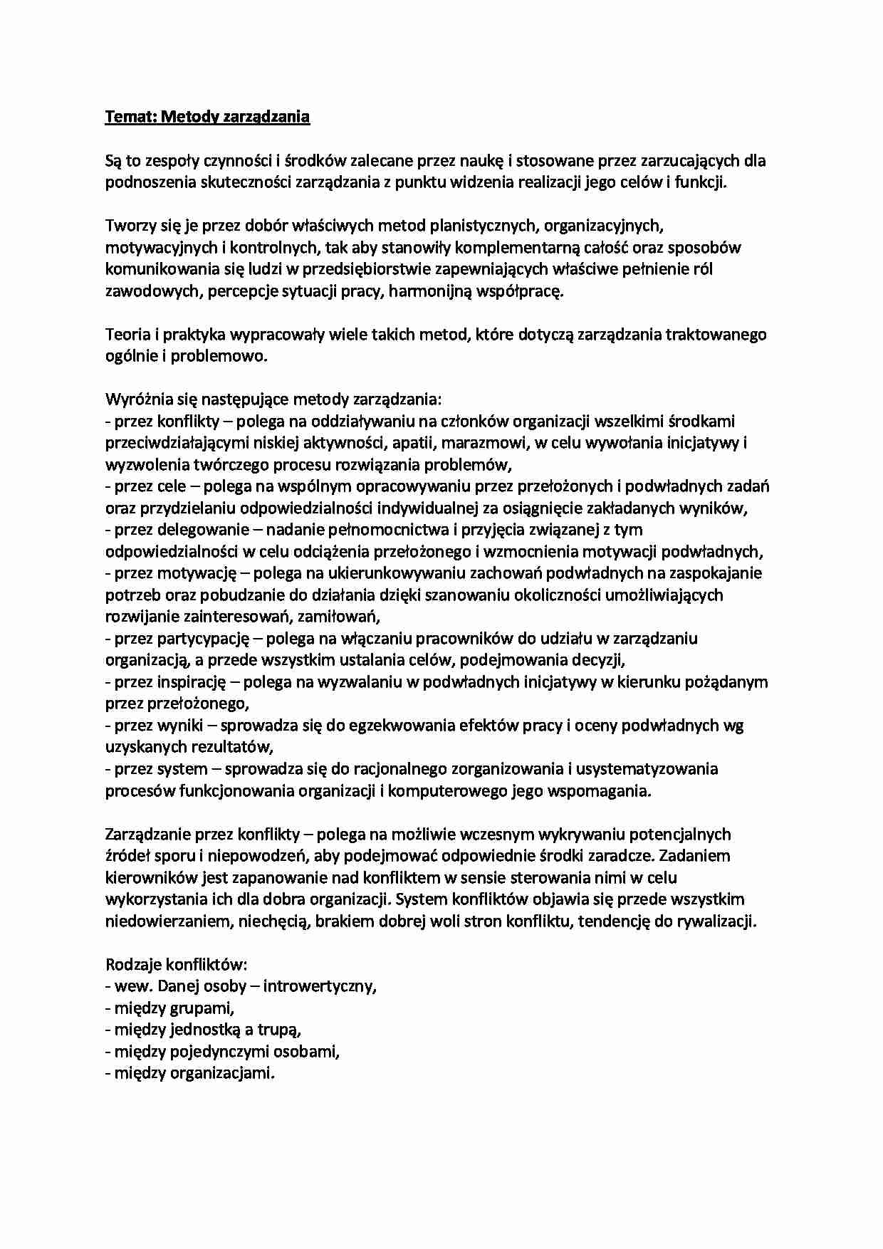 Metody zarządzania-opracowanie - strona 1