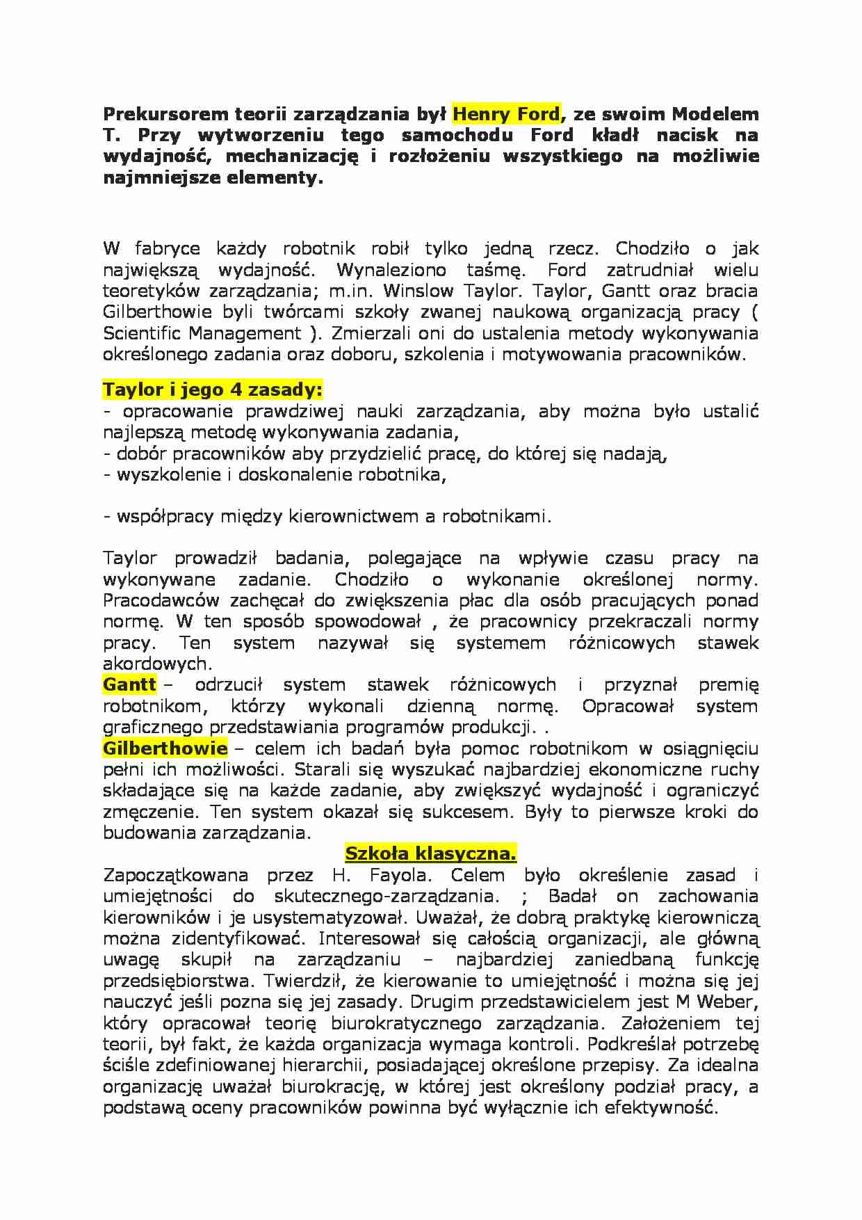 Podstawowe szkoły zarządzania i ich przedstawiciele-opracowanie - strona 1