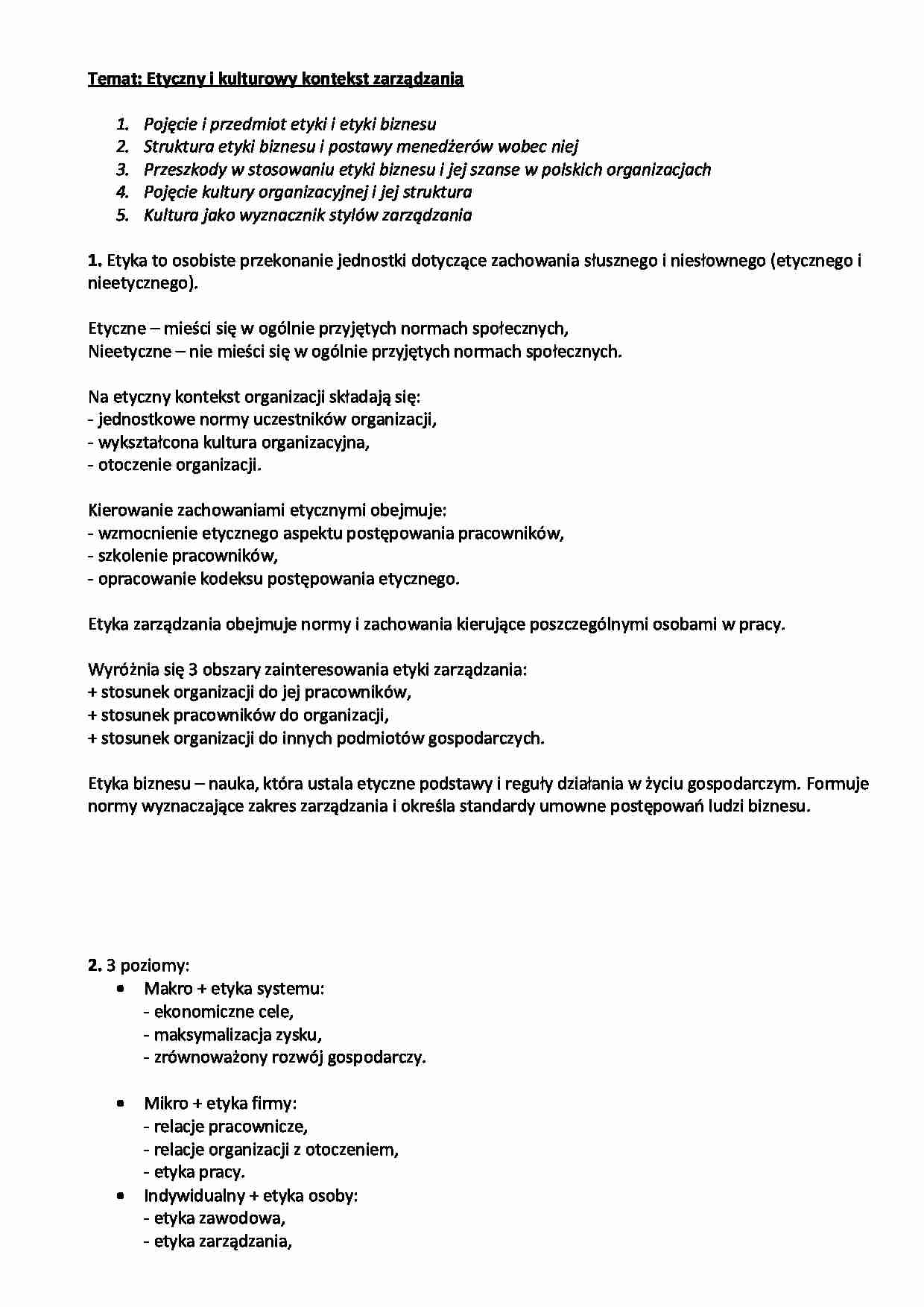Etyczny i kulturowy kontekst zarządzania-opracowanie - strona 1