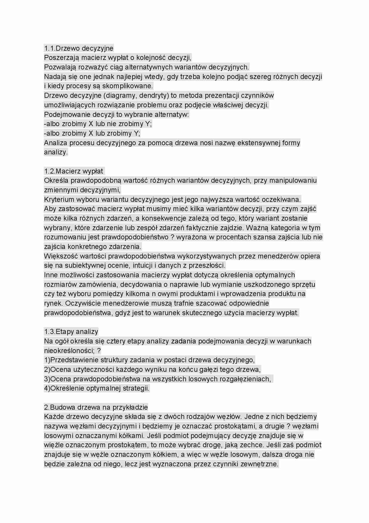 Drzewo decyzyjne i macierz wypłat-opracowanie - strona 1