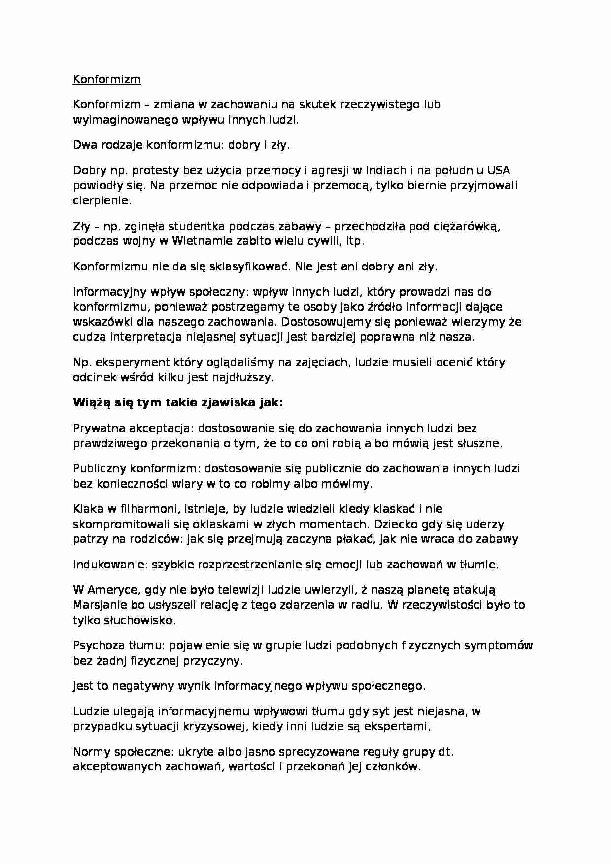Konformizm-opracowanie - podstawowe pojęcia - strona 1