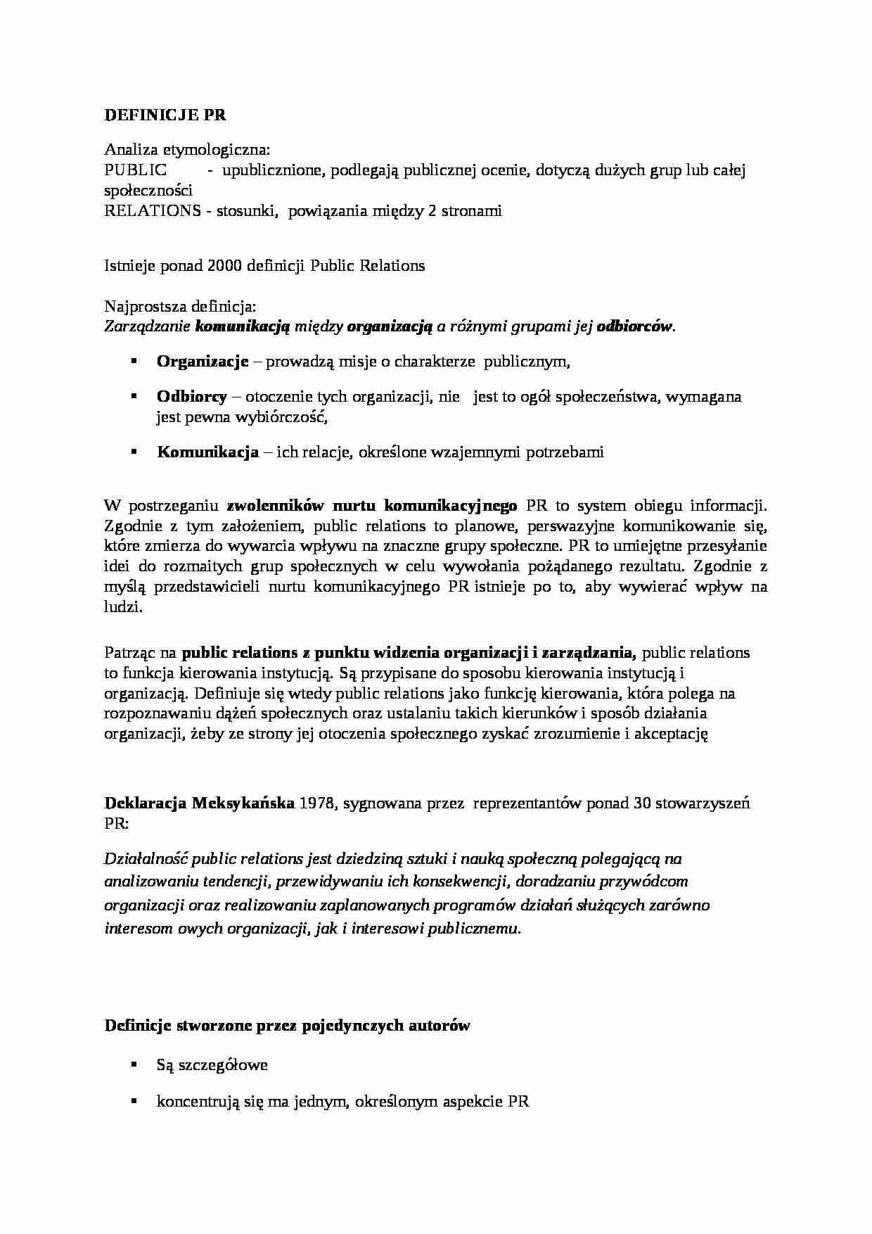 Definicje PR-opracowanie - strona 1