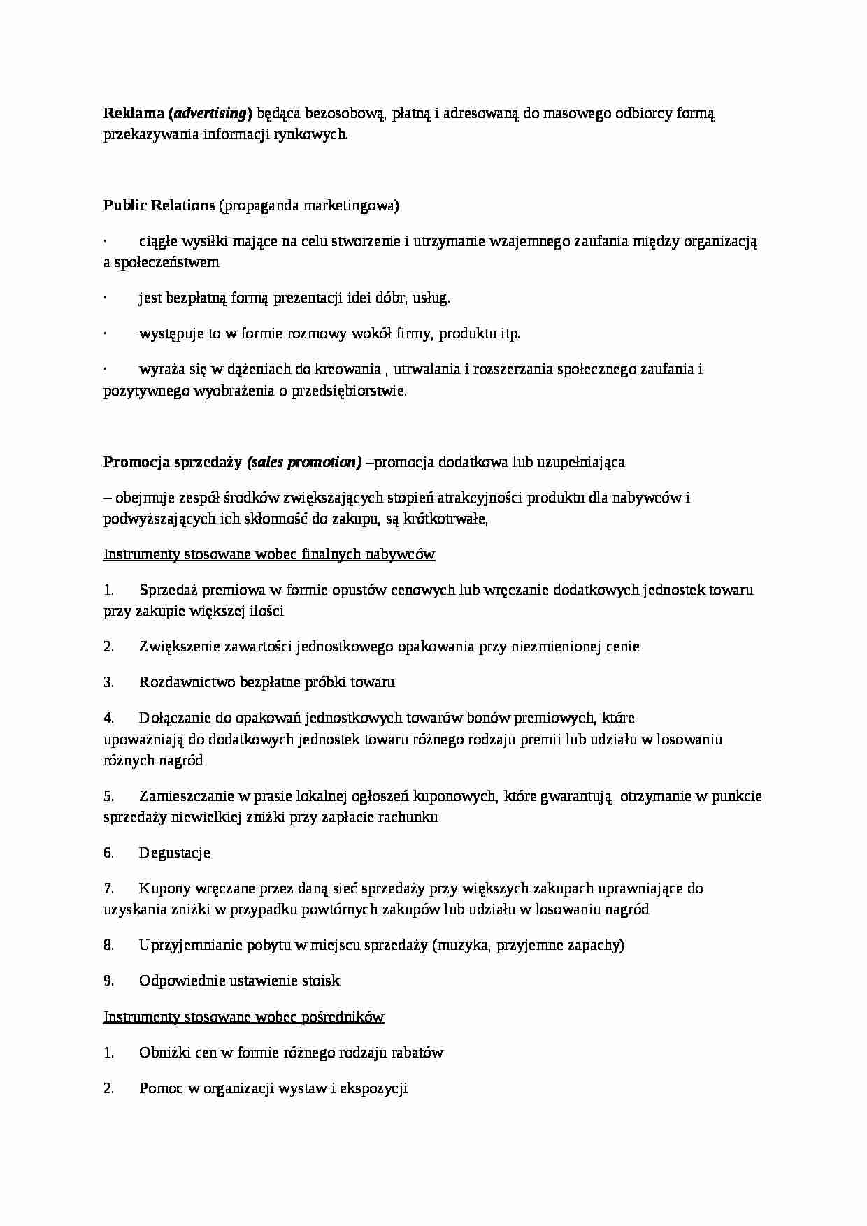 Reklama i promocja-opracowanie - strona 1