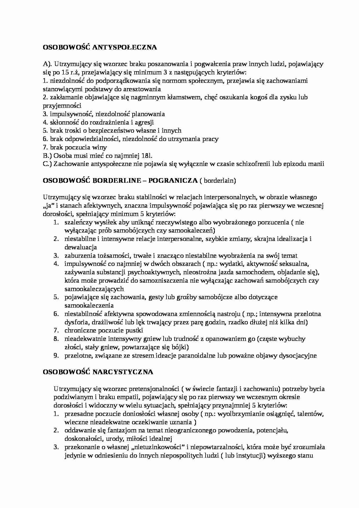 Rodzaje osobowości-opracowanie - Osobowość antyspołeczna - strona 1