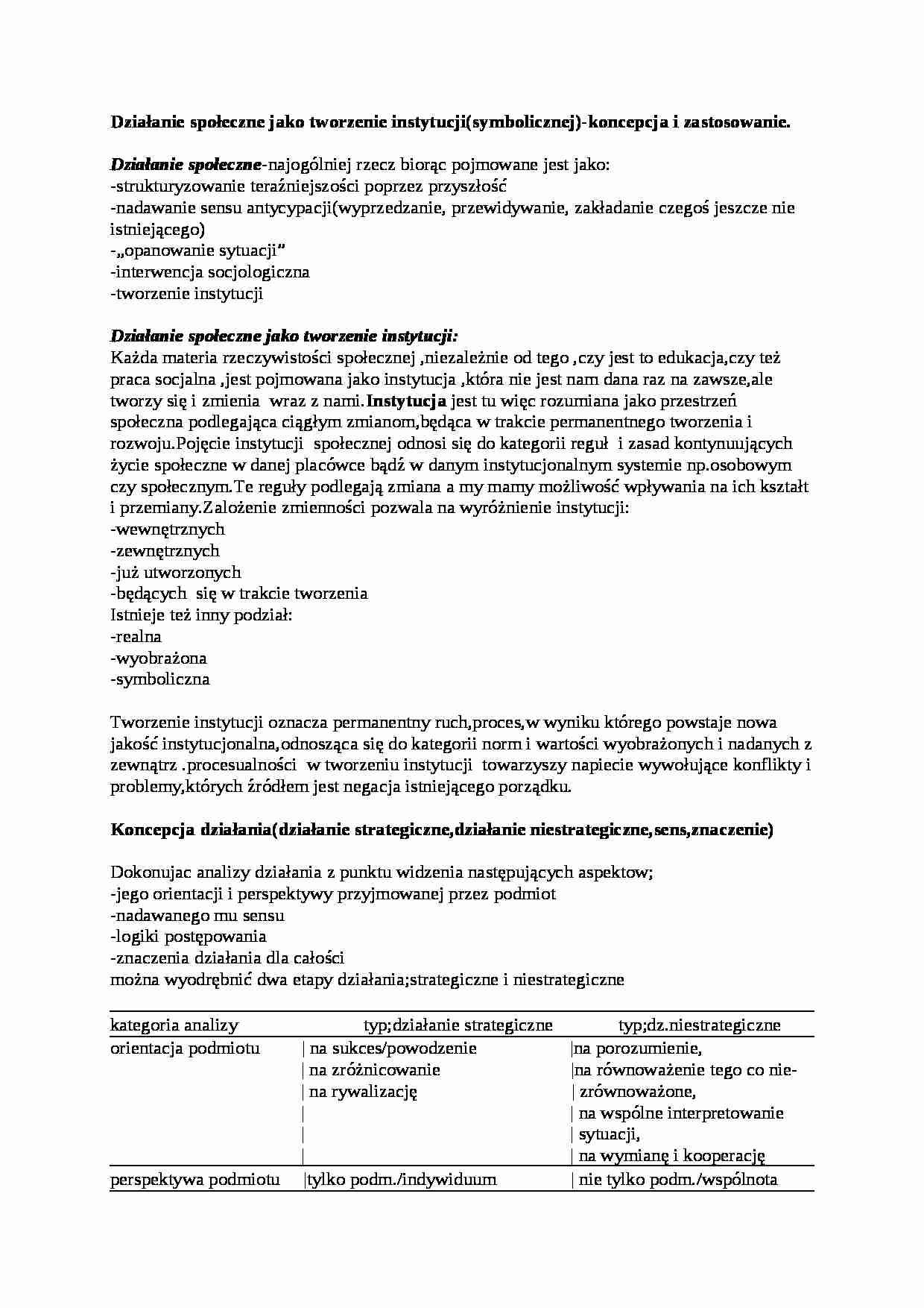 Działanie społeczne-opracowanie - strona 1