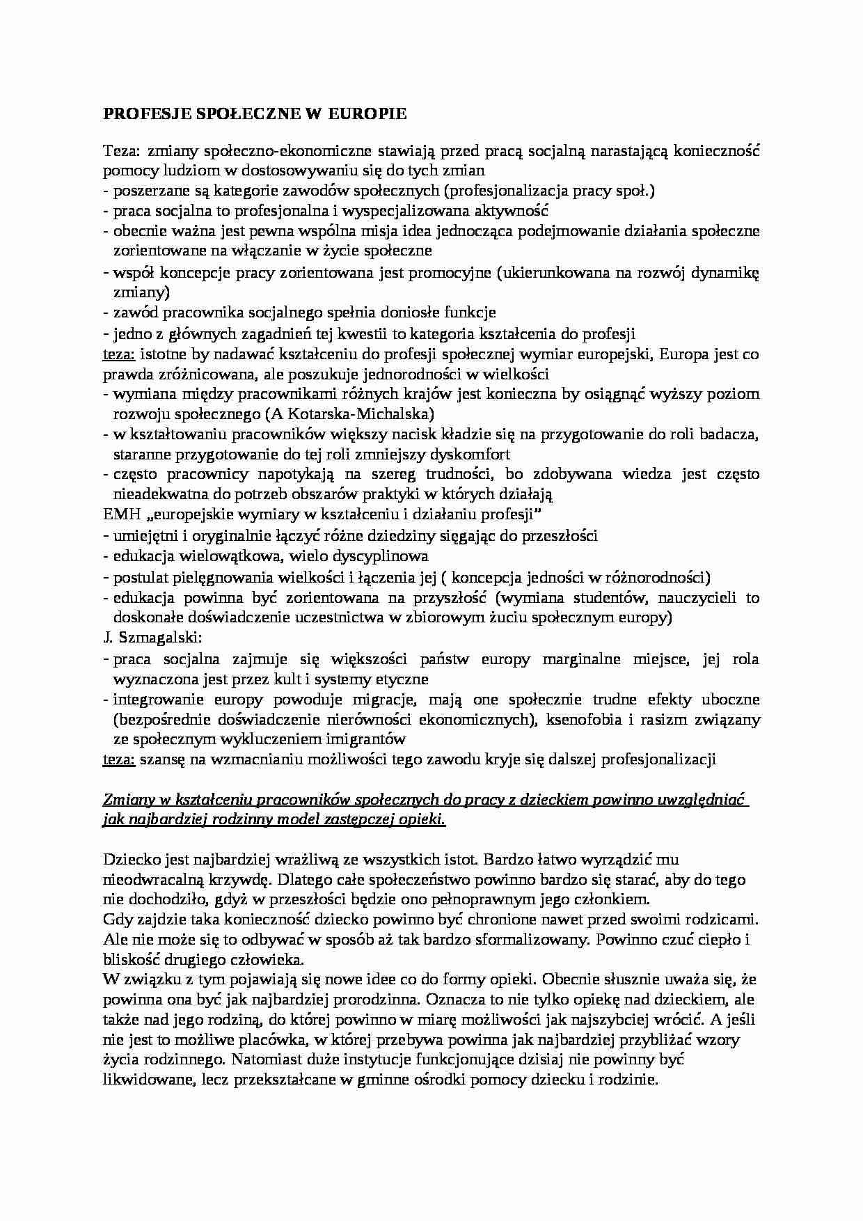 Profesje społeczne w Europie-opracowanie - strona 1