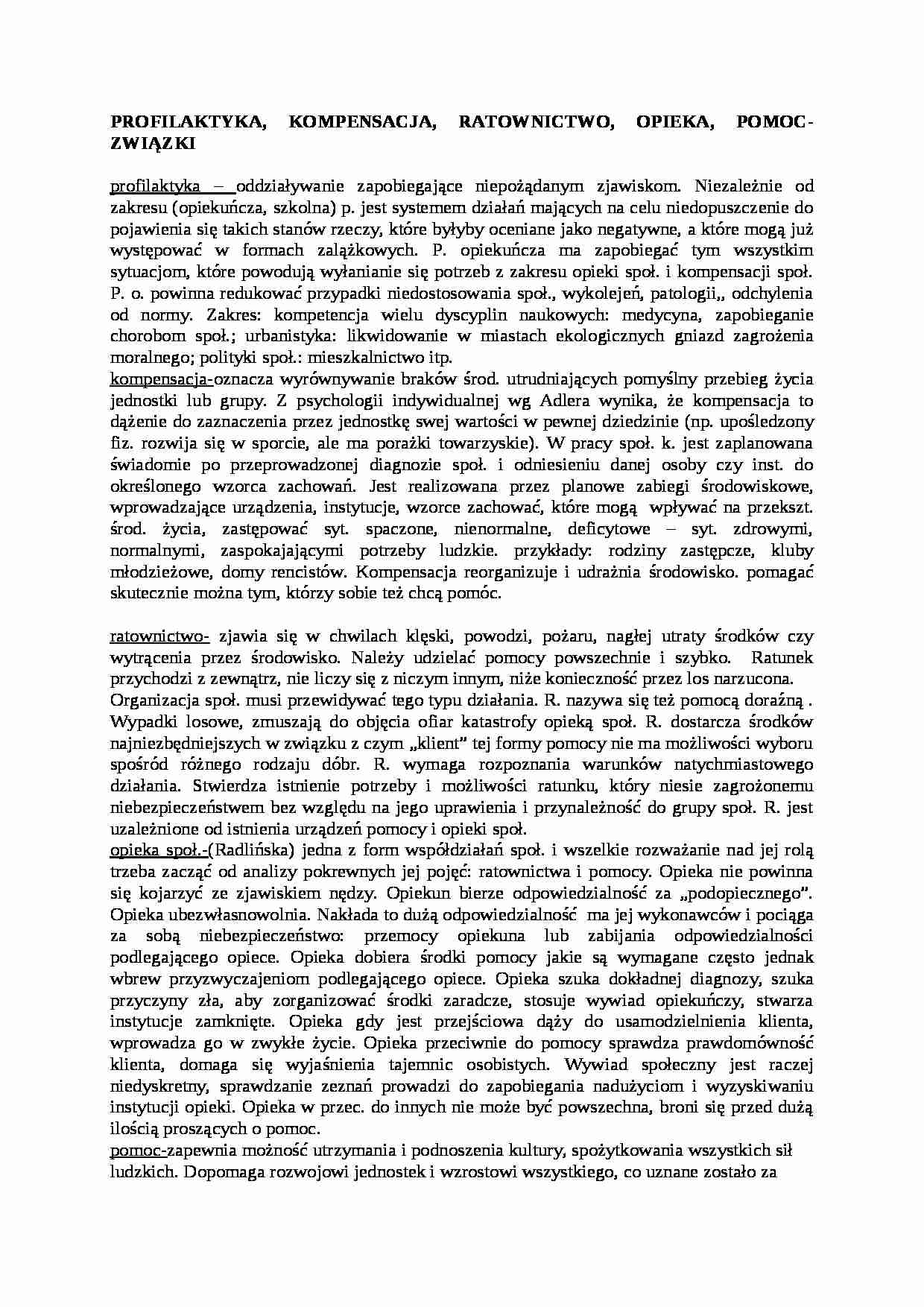 Profilaktyka, kompensacja, ratownictwo, opieka, pomoc - związki - strona 1
