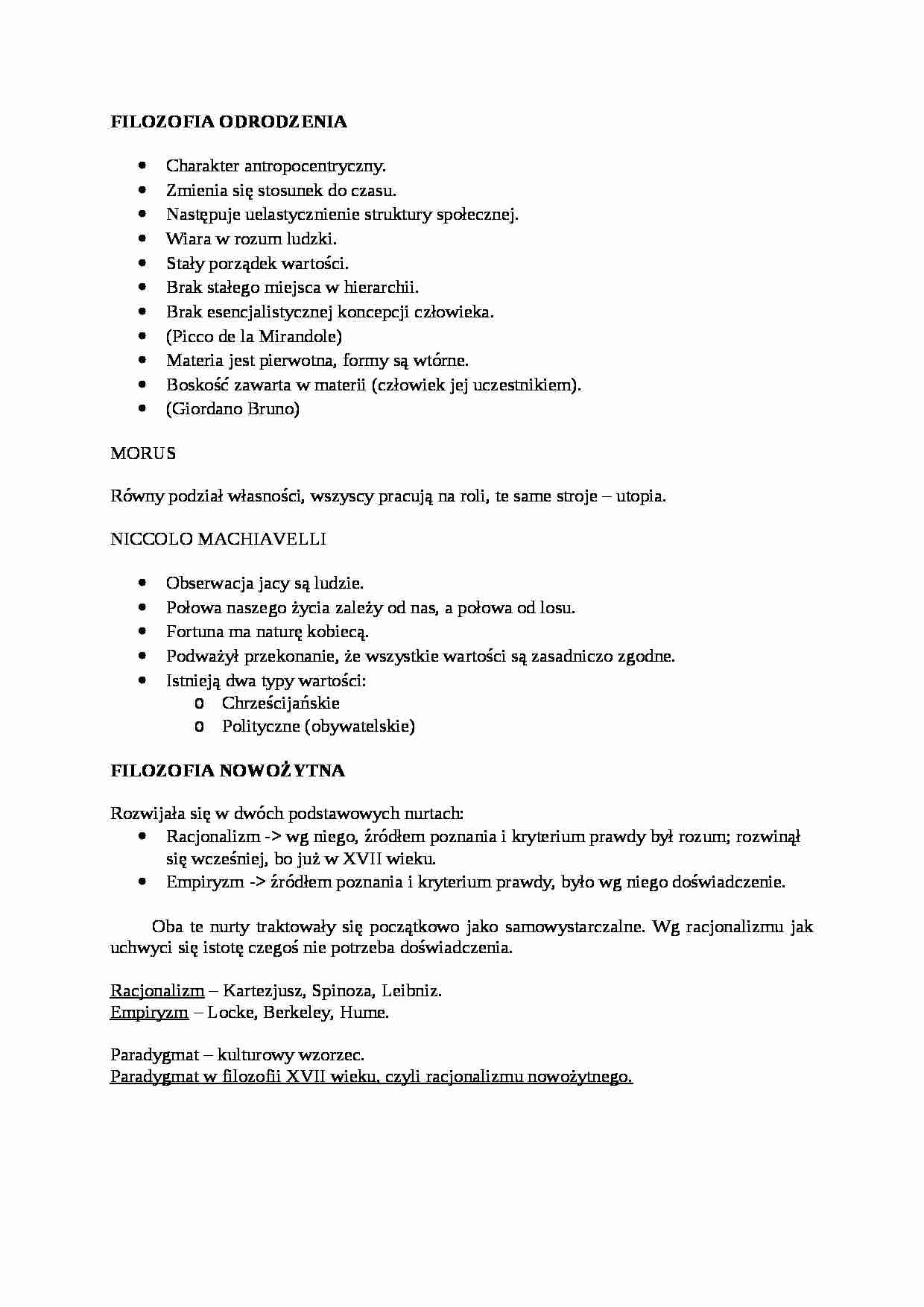 Filozofia odrodzenia i nowożytna-opracowanie - strona 1