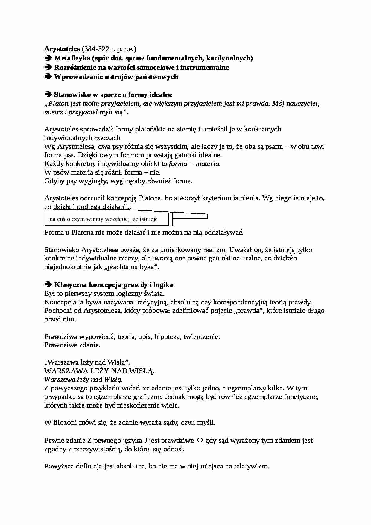 Klasyczna koncepcja prawdy i sylogistyka wg Arystotelesa-opracowanie - strona 1