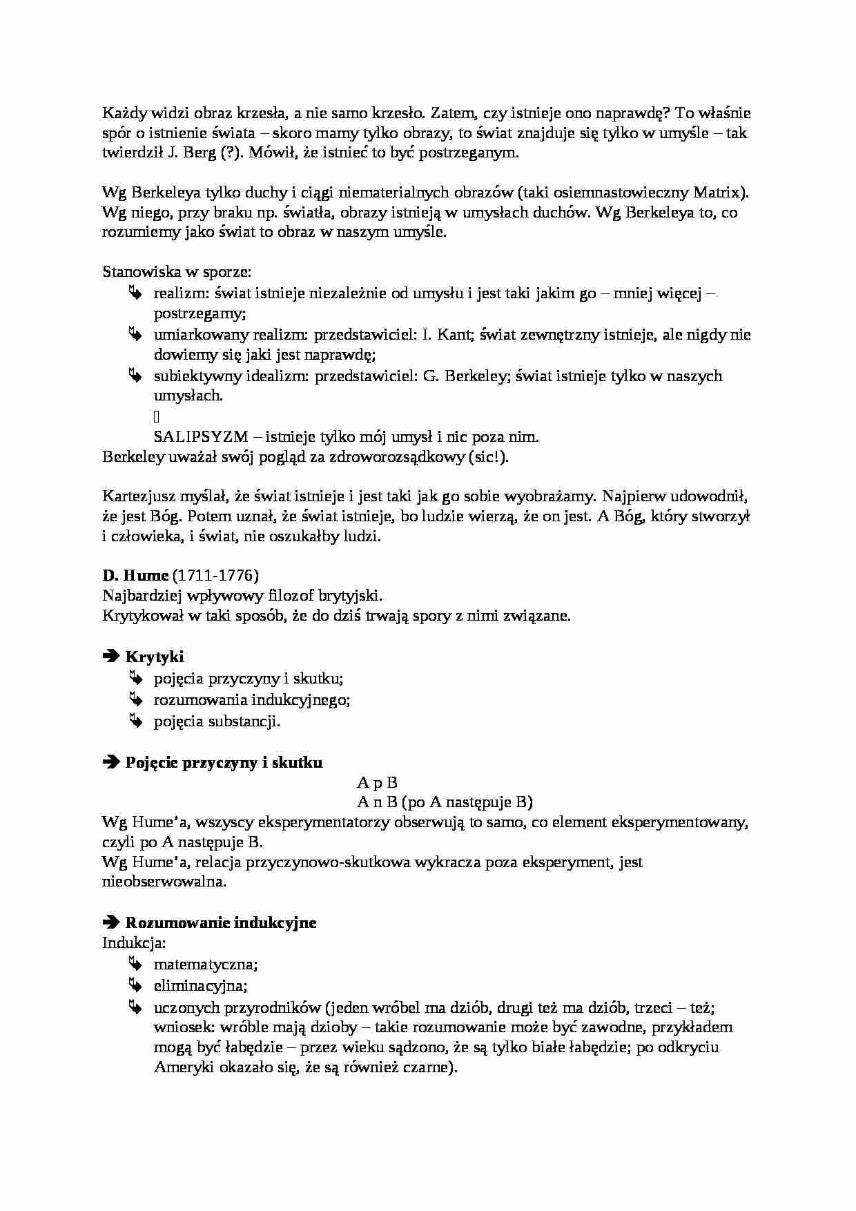 Spór o istnienie świata-opracowanie - strona 1
