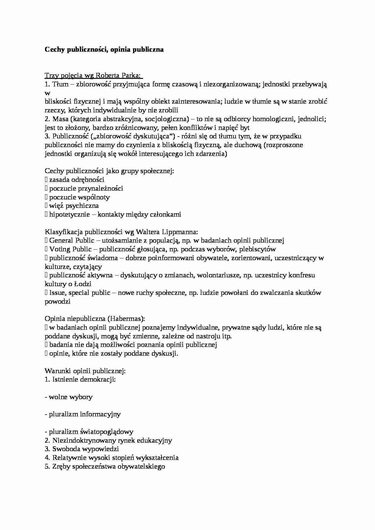 Cechy publiczności i opinia publiczna-opracowanie - strona 1