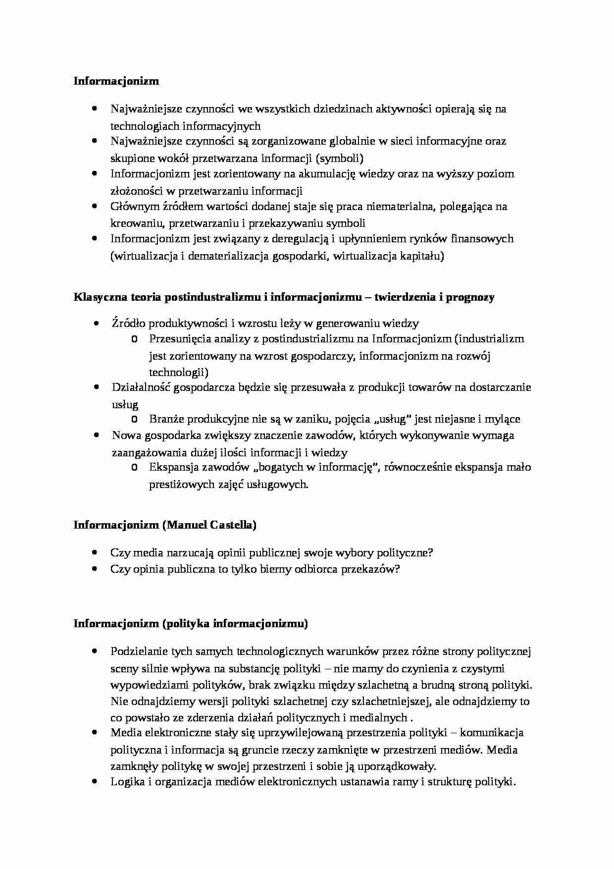 Informacjonizm i społeczeństwo informacyjne-opracowanie - strona 1