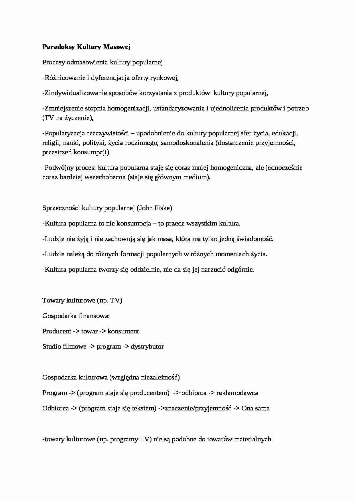 Kultura masowa-opracowanie - strona 1