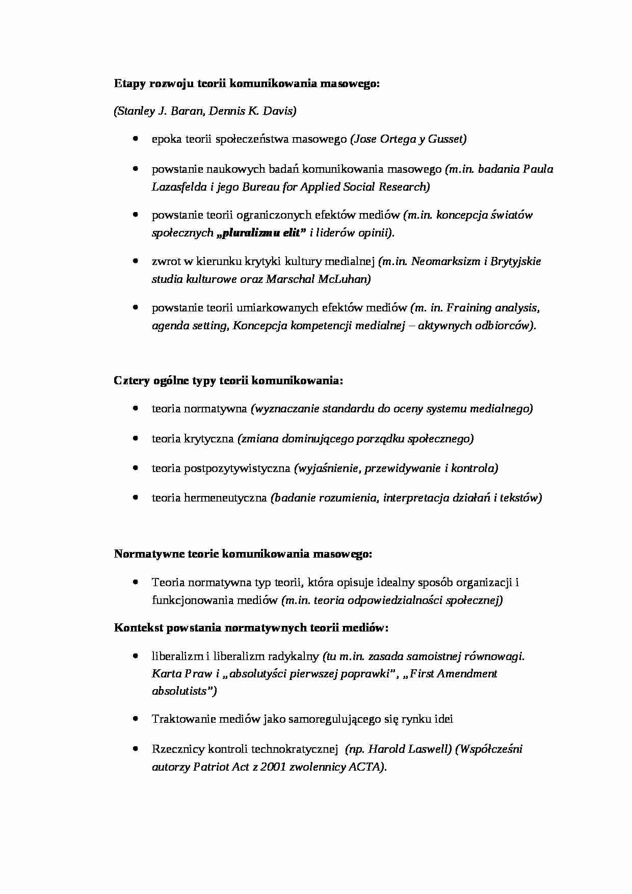 Rozwój i typy teorii komunikowania masowego-opracowanie - strona 1