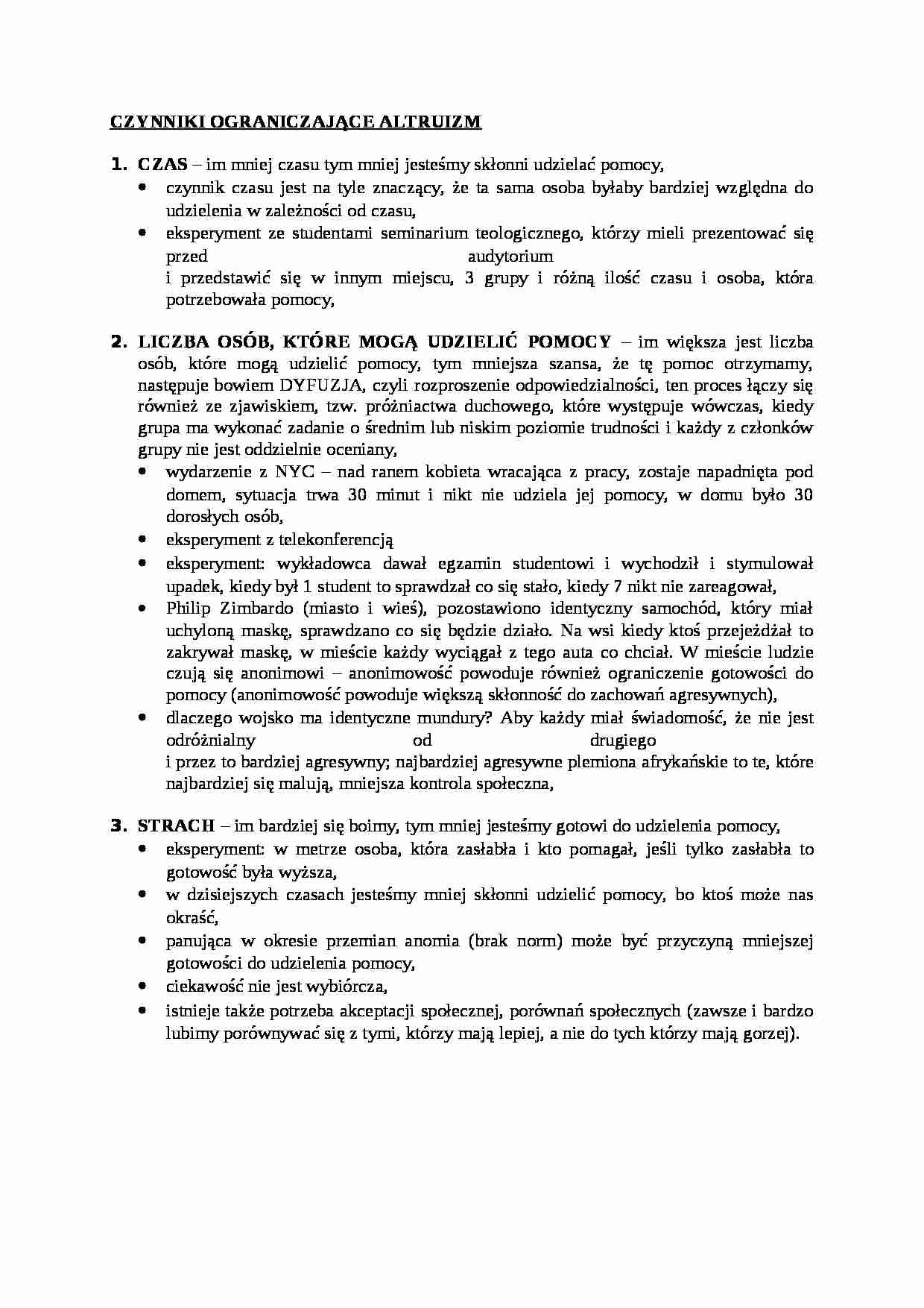 Czynniki ograniczające altruizm-opracowanie - strona 1