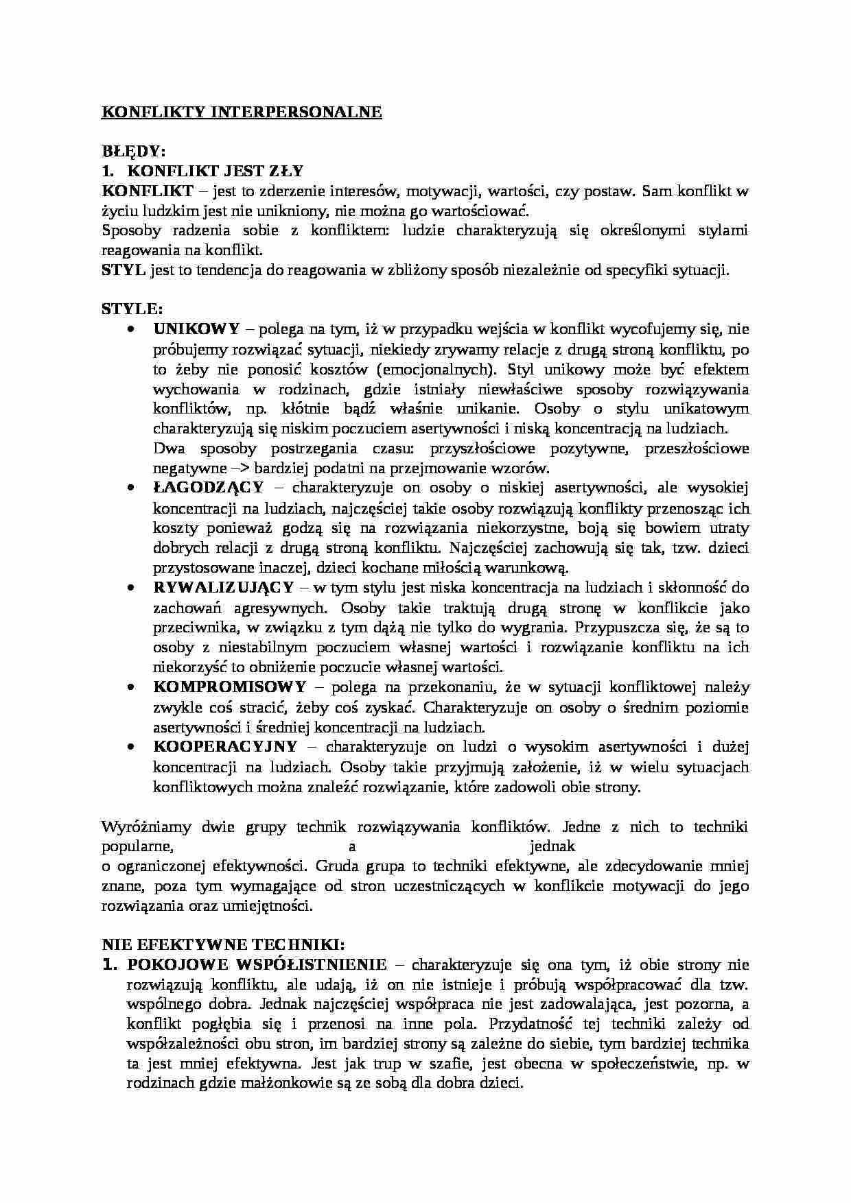 Konflikty interpersonalne-opracowanie - strona 1
