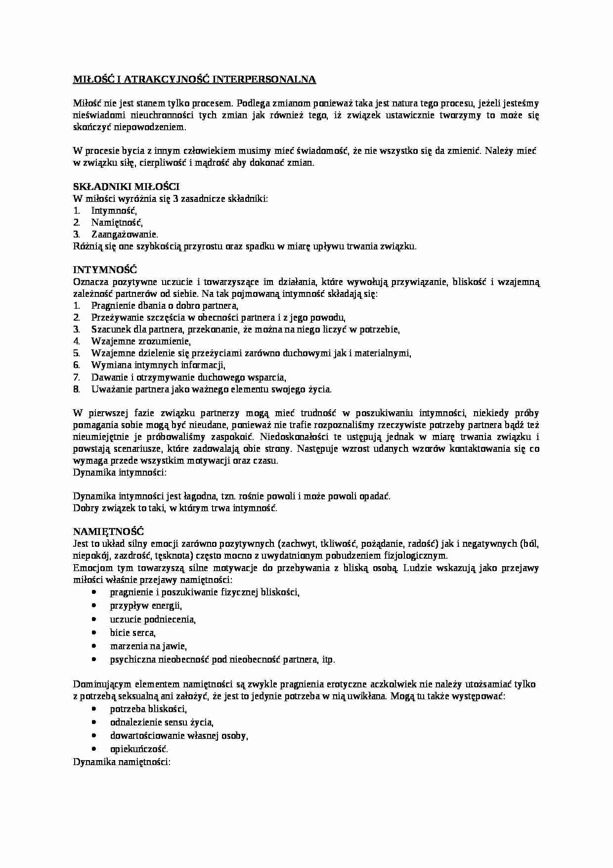 Miłość i arakcyjność interpersonalna-opracowanie - strona 1
