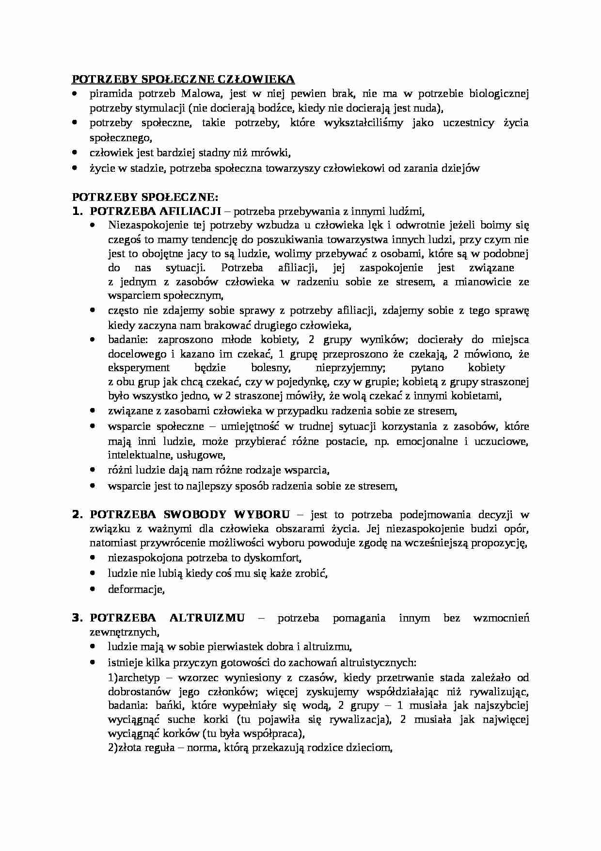 Potrzeby społeczne człowieka-opracowanie - strona 1