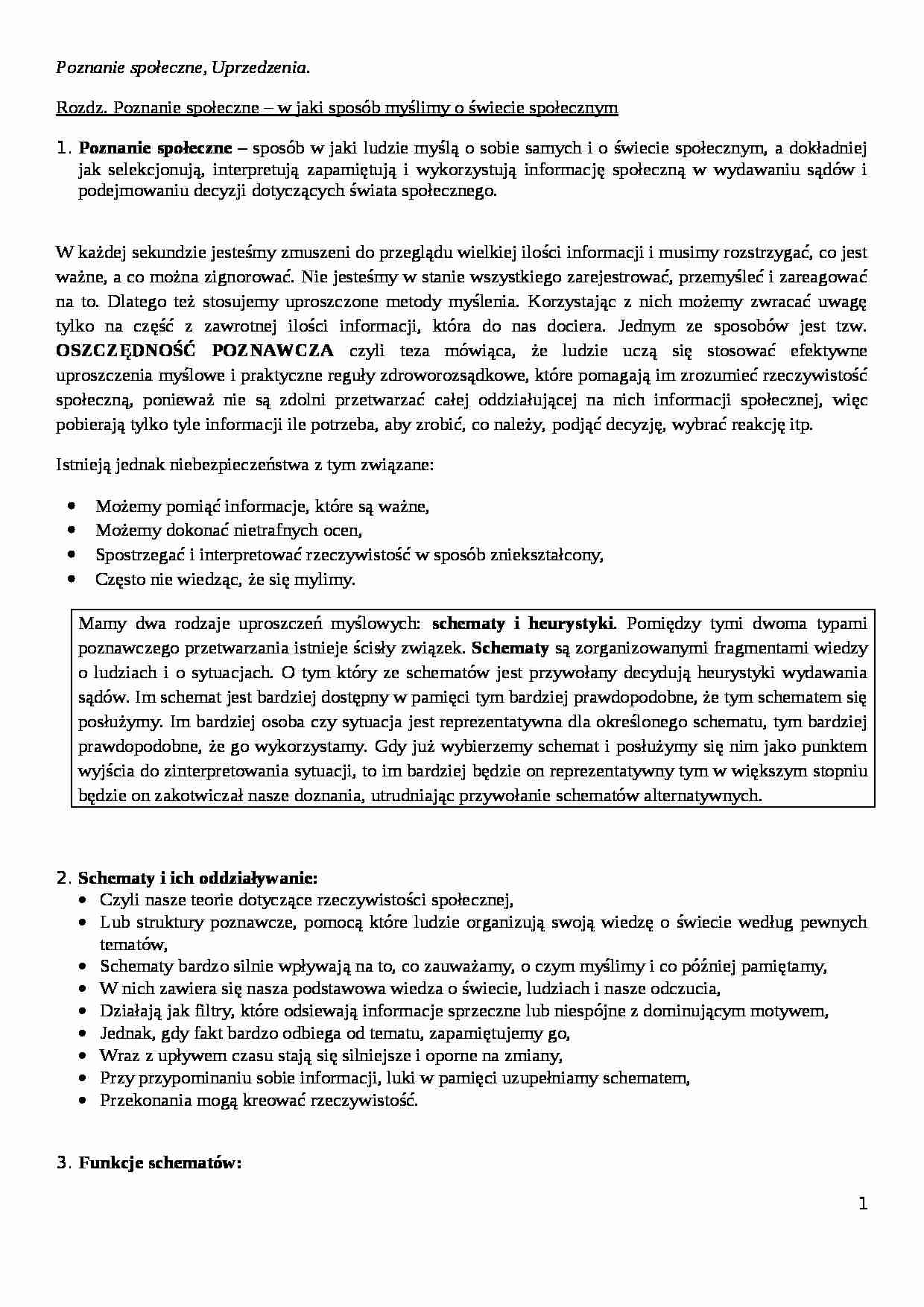 Poznanie społeczne, uprzedzenia-opracowanie - strona 1