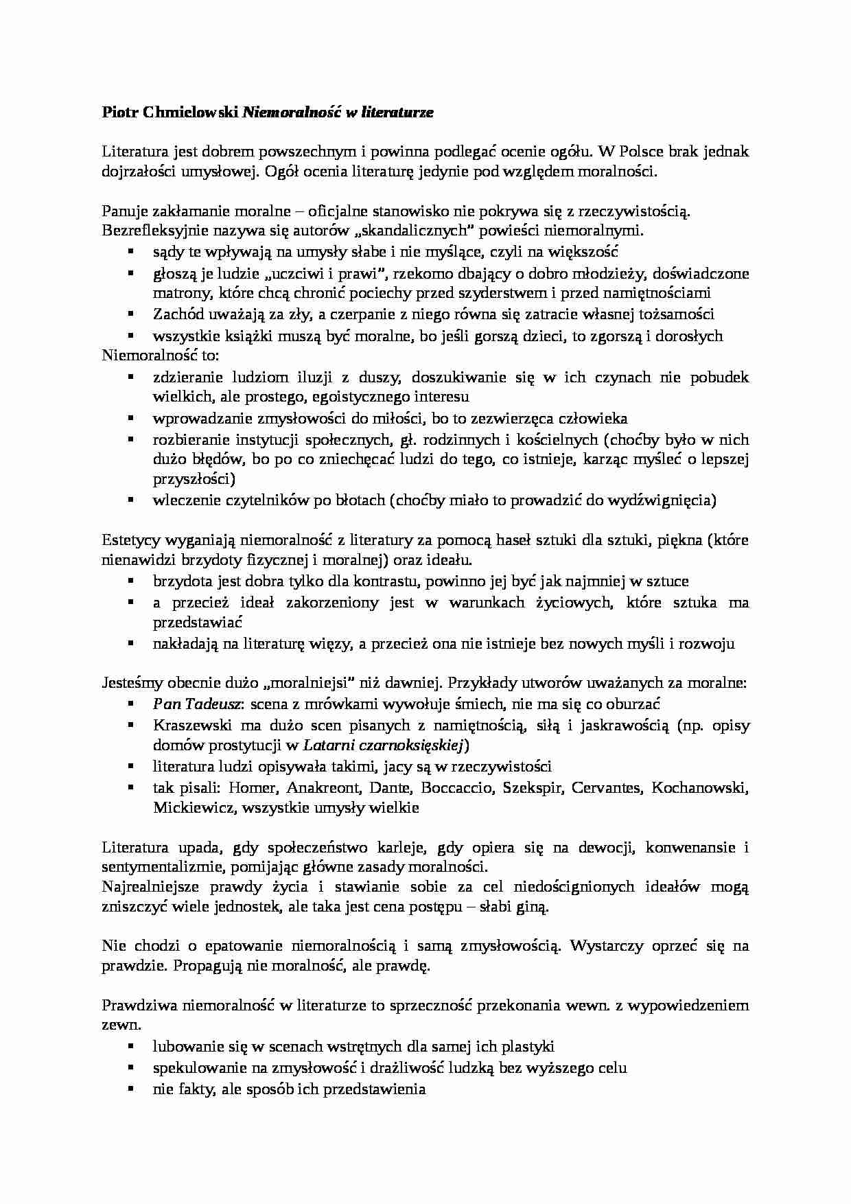 Niemoralność w literaturze-opracowanie - strona 1