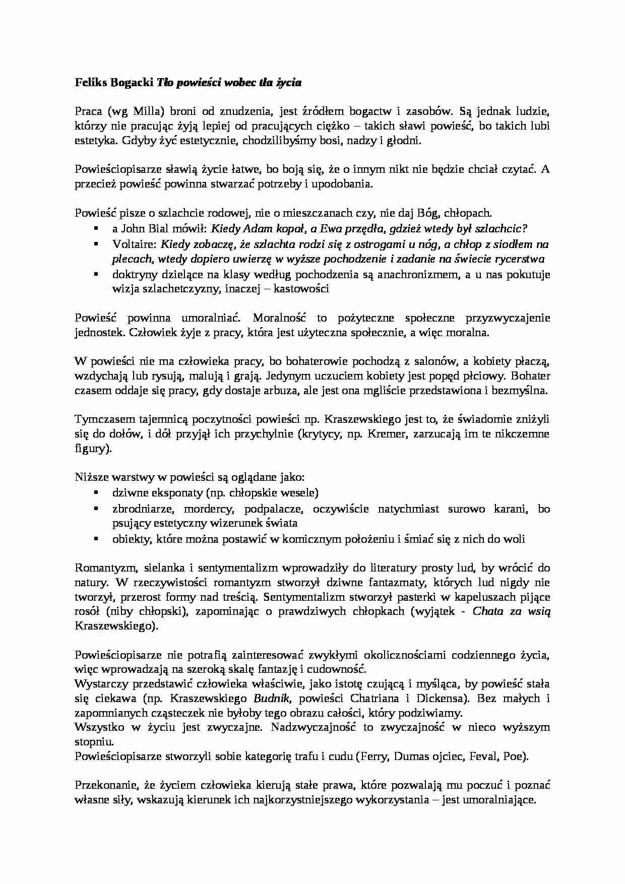 Tło powieści wobec tła życia-opracowanie - strona 1