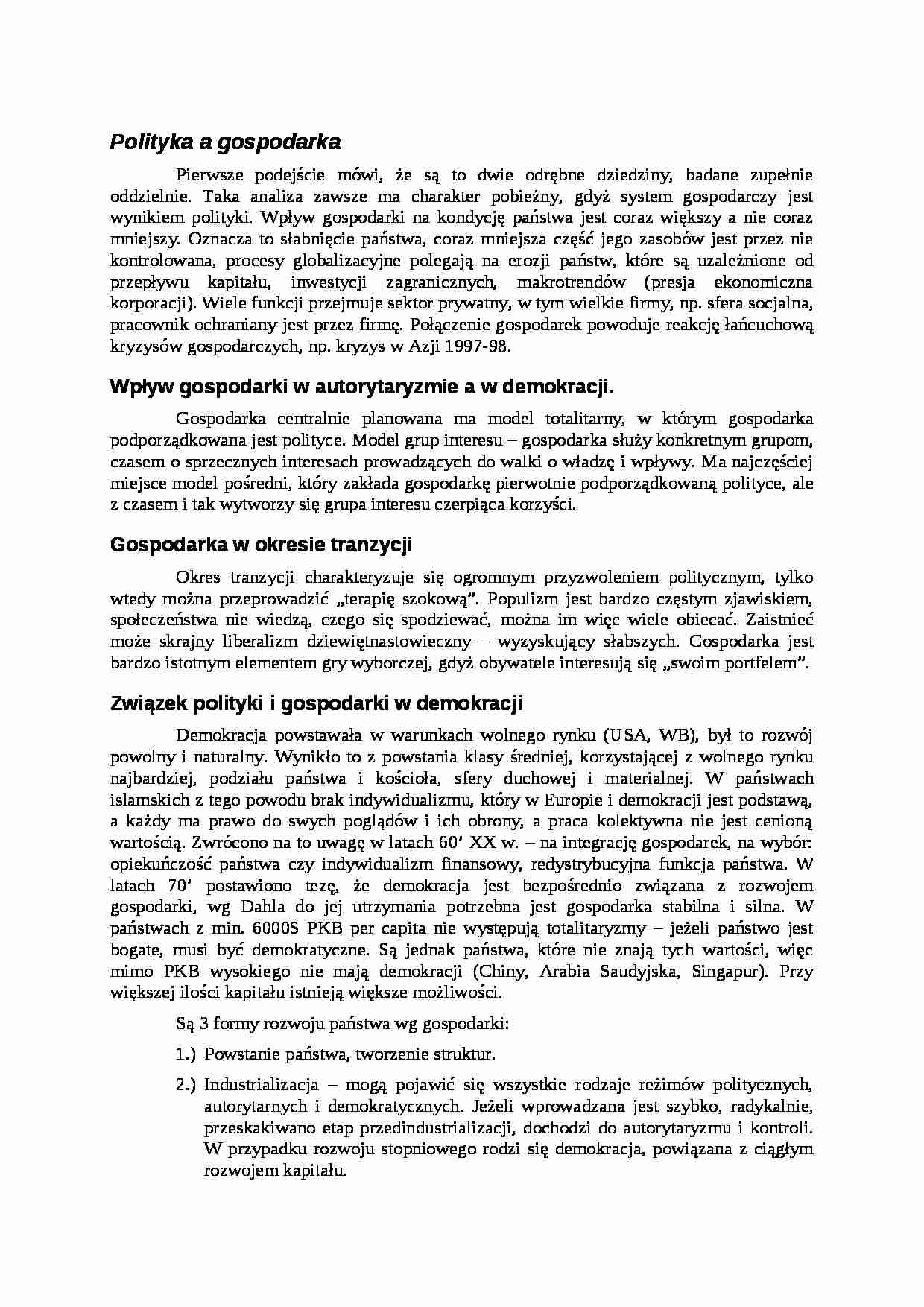 Polityka a gospodarka-opracowanie - strona 1